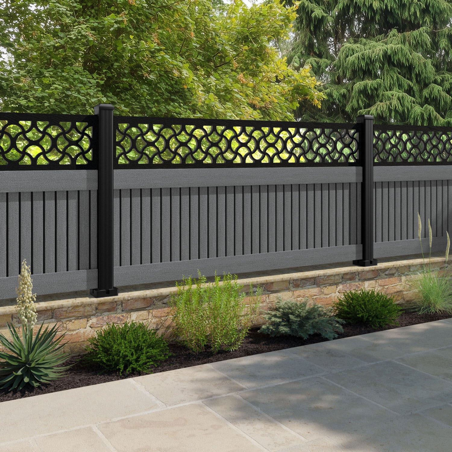 Virtis Vida Fence Panel - Mid Grey - with our aluminium posts
