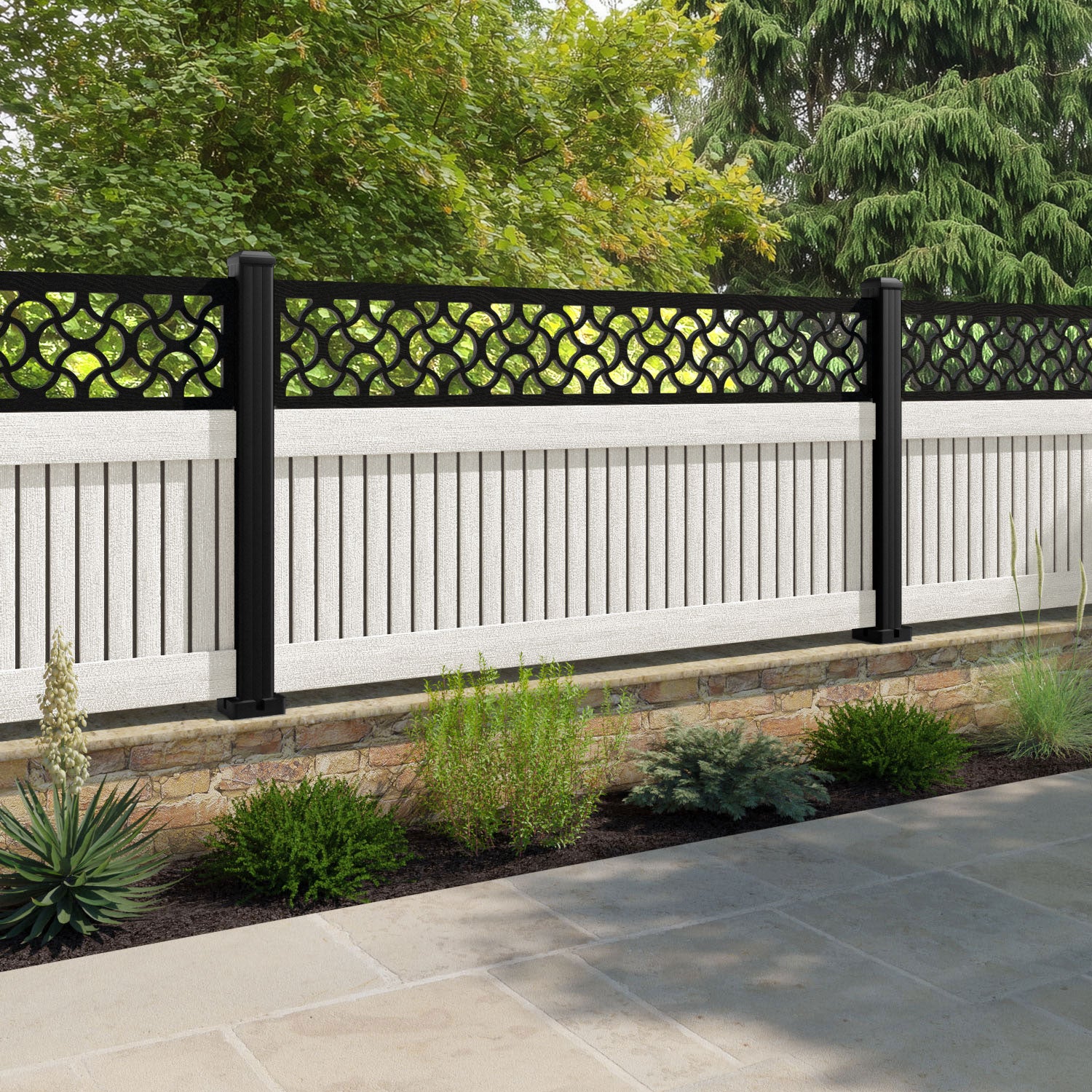 Virtis Vida Fence Panel - Light Stone - with our aluminium posts