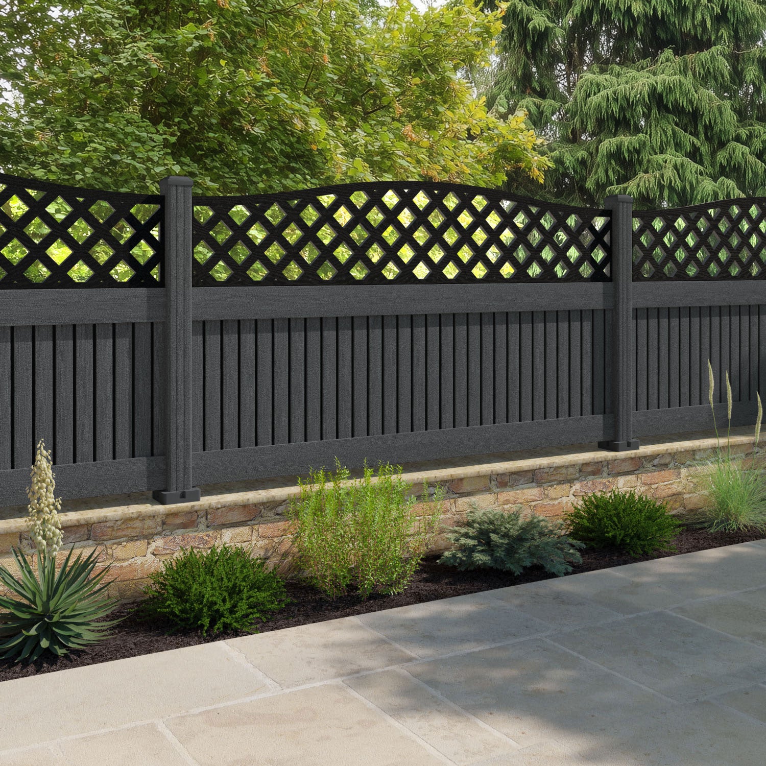 Virtis High Wave Fence Panel - Dark Grey - with our composite posts