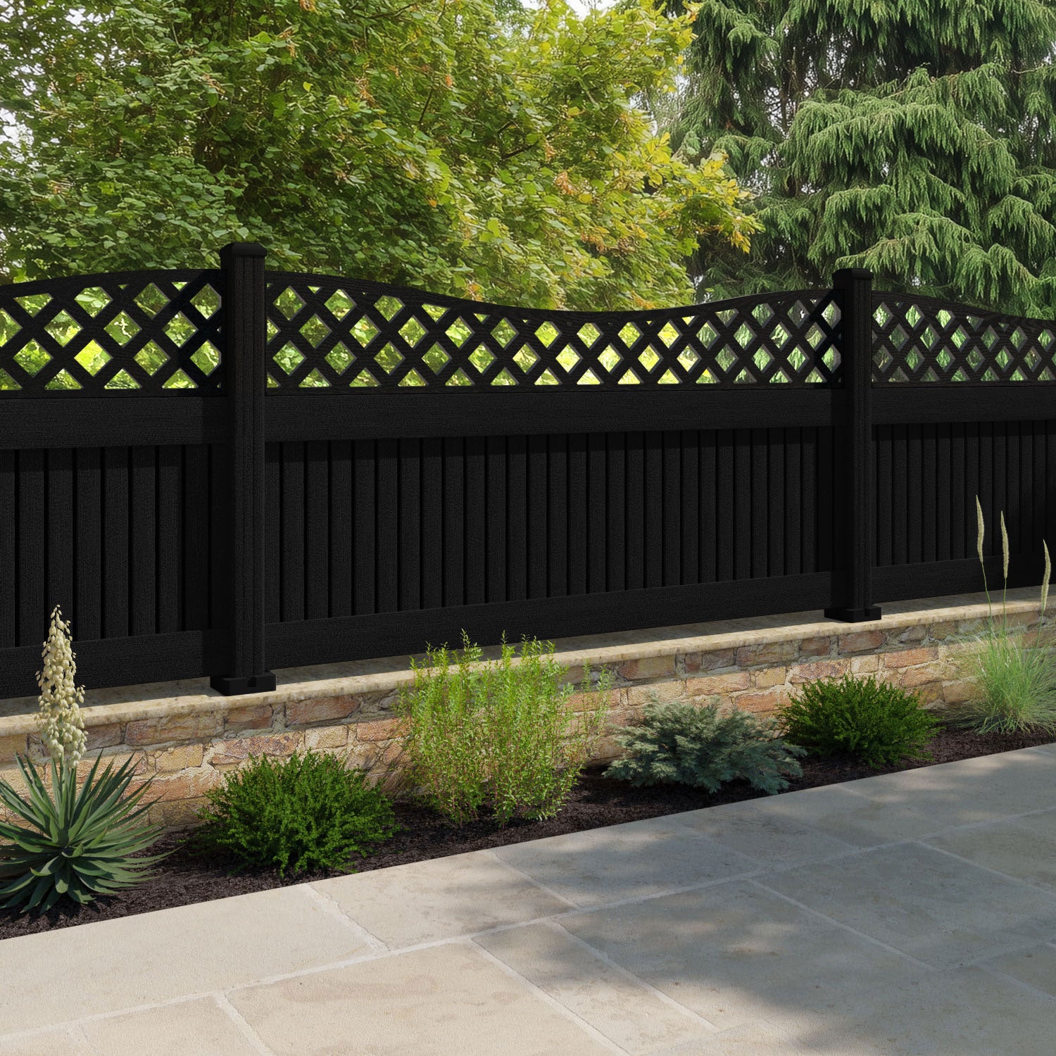 Virtis Low Wave Fence Panel - Black - with our composite posts