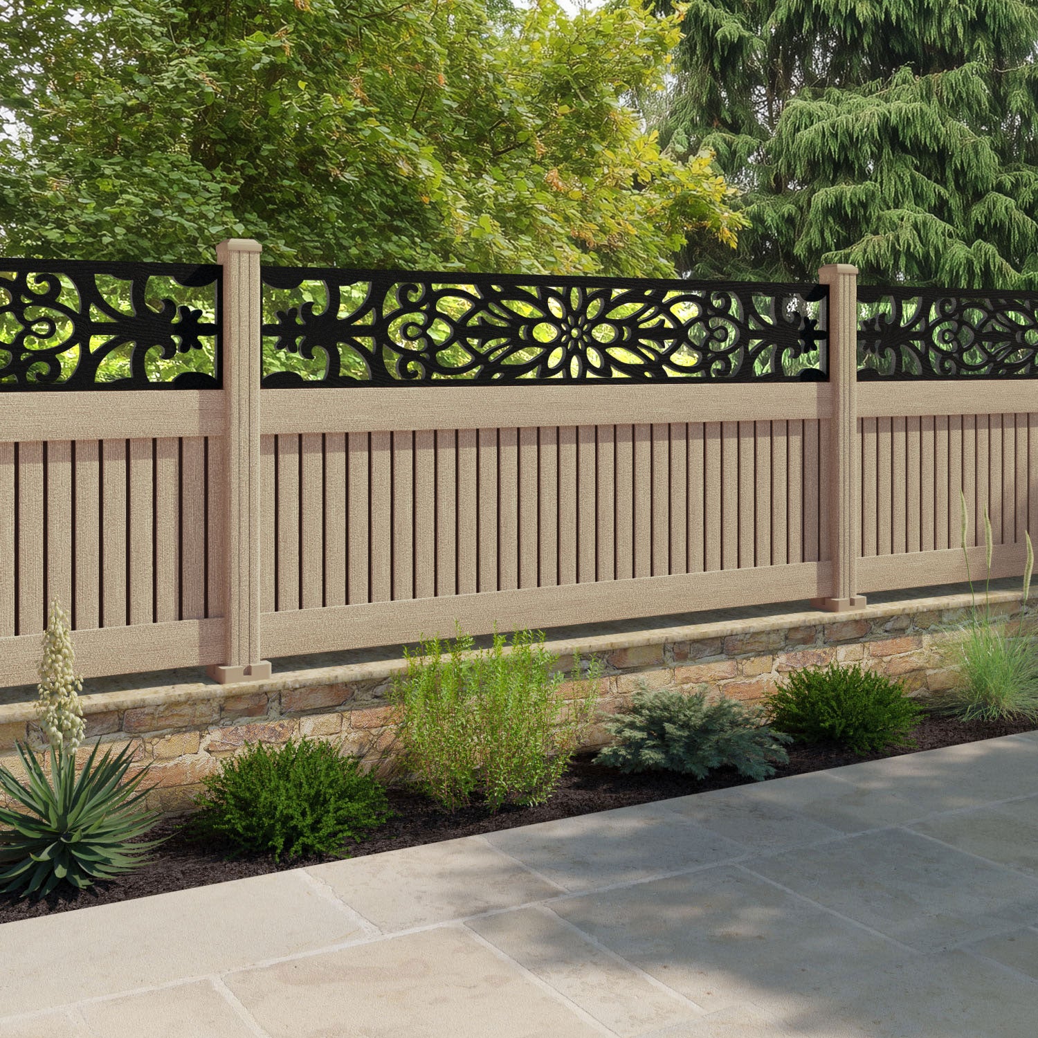 Virtis Windsor Fence Panel - Light Oak - with our composite posts