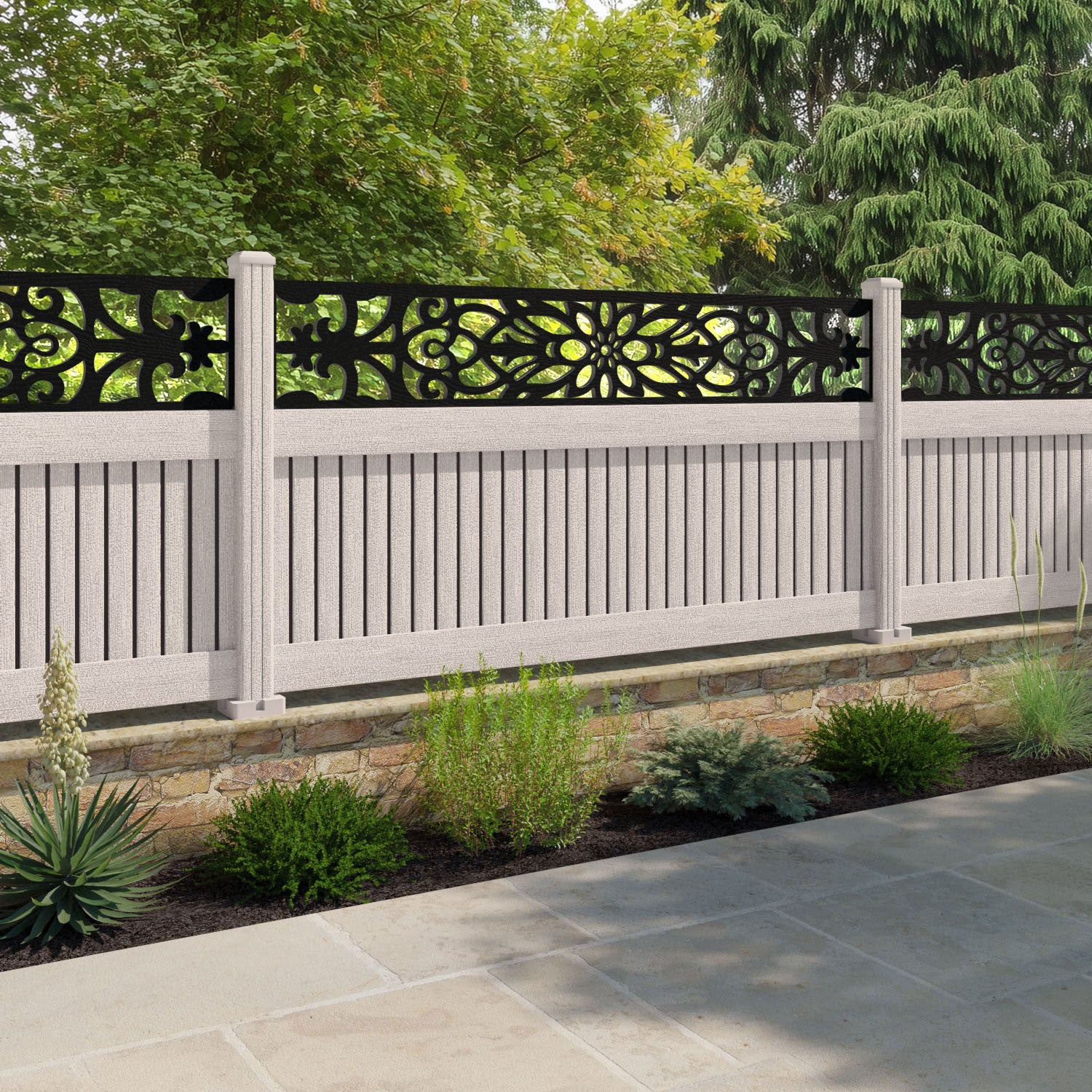Virtis Windsor Fence Panel - Mid Stone - with our composite posts