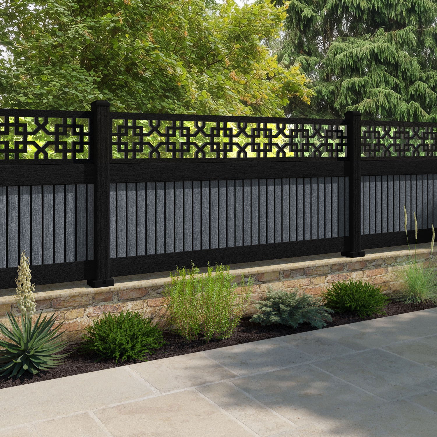 Virtis Zaria Fence Panel - Anthracite - with our aluminium posts
