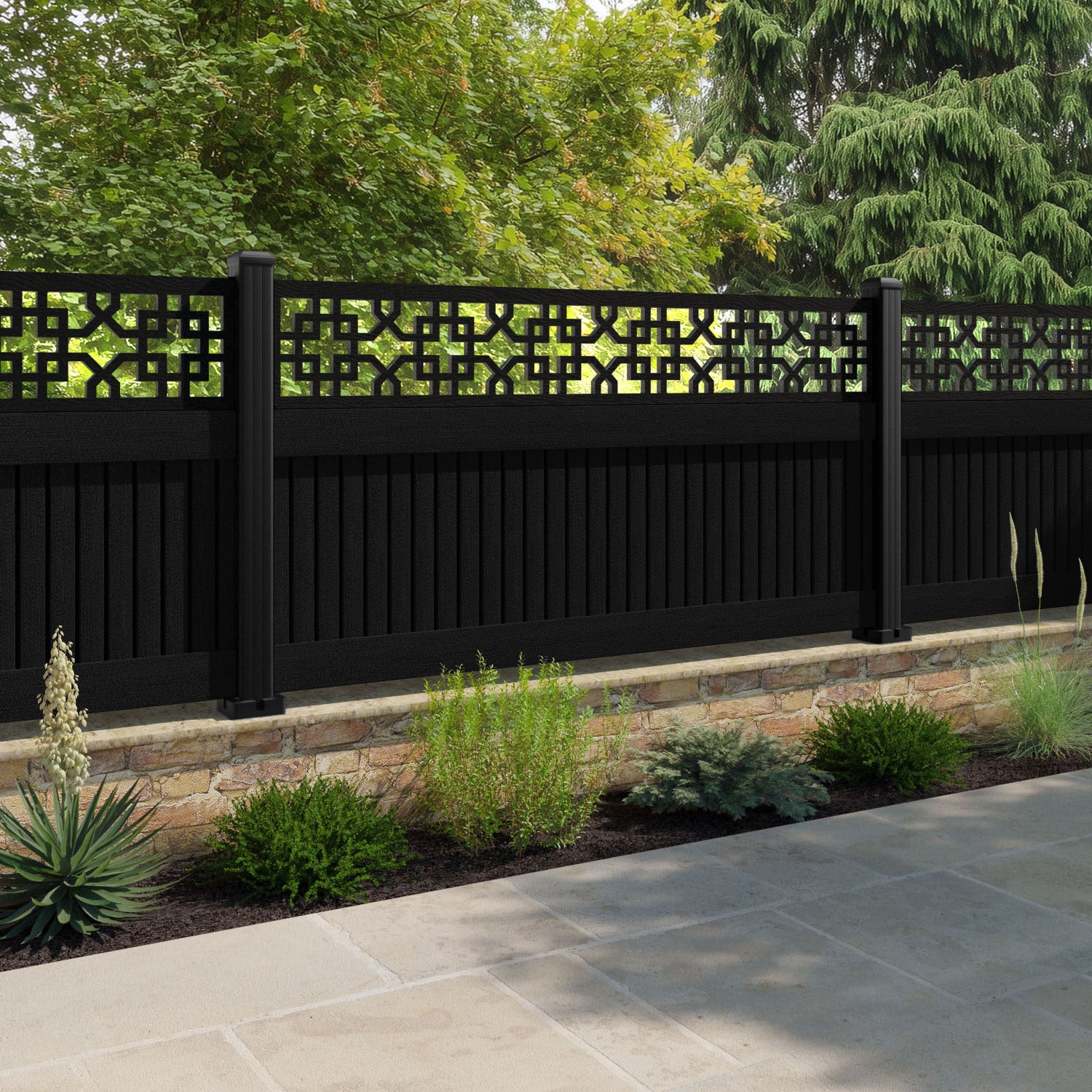 Virtis Zaria Fence Panel - Black - with our aluminium posts