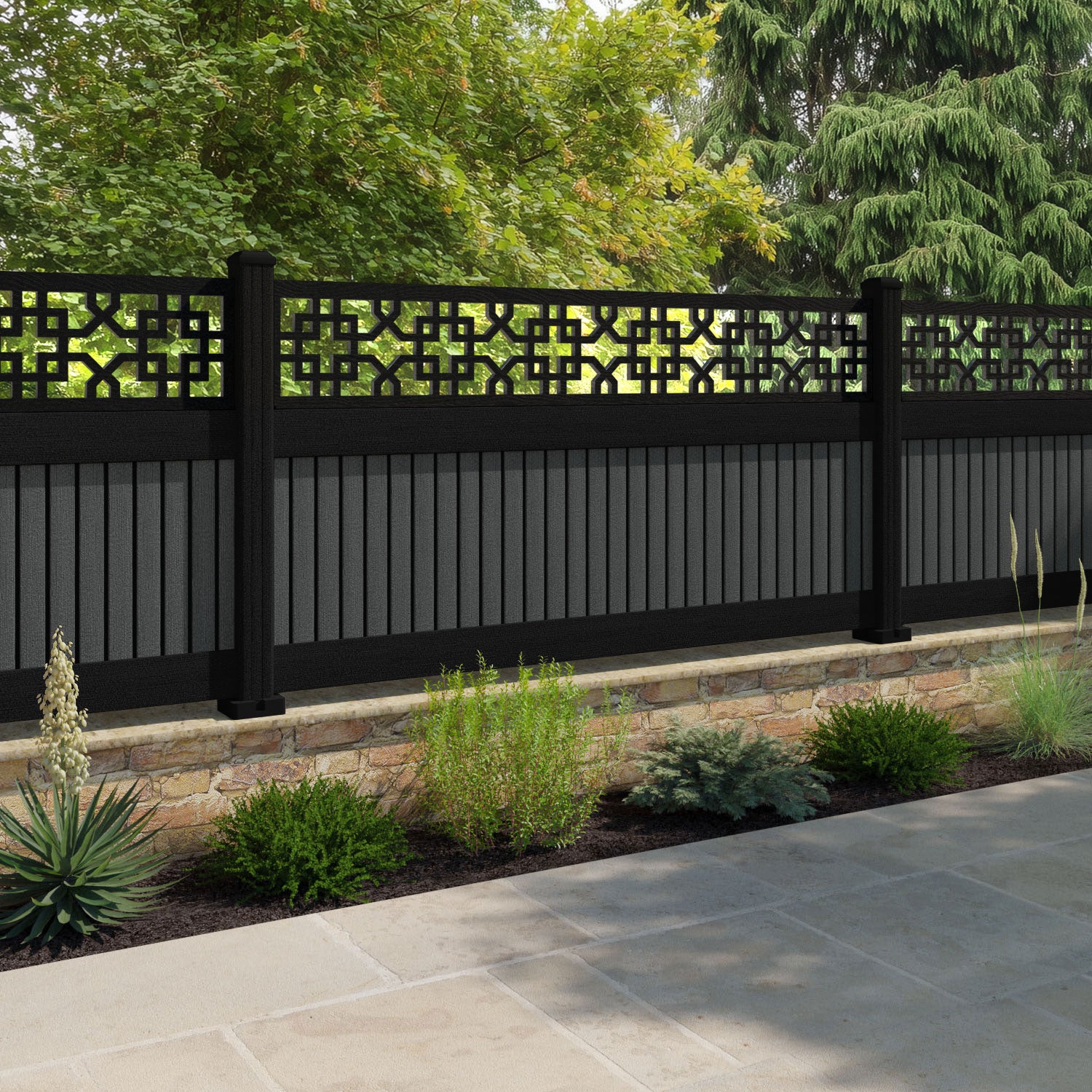 Virtis Zaria Fence Panel - Dark Grey - with our composite posts