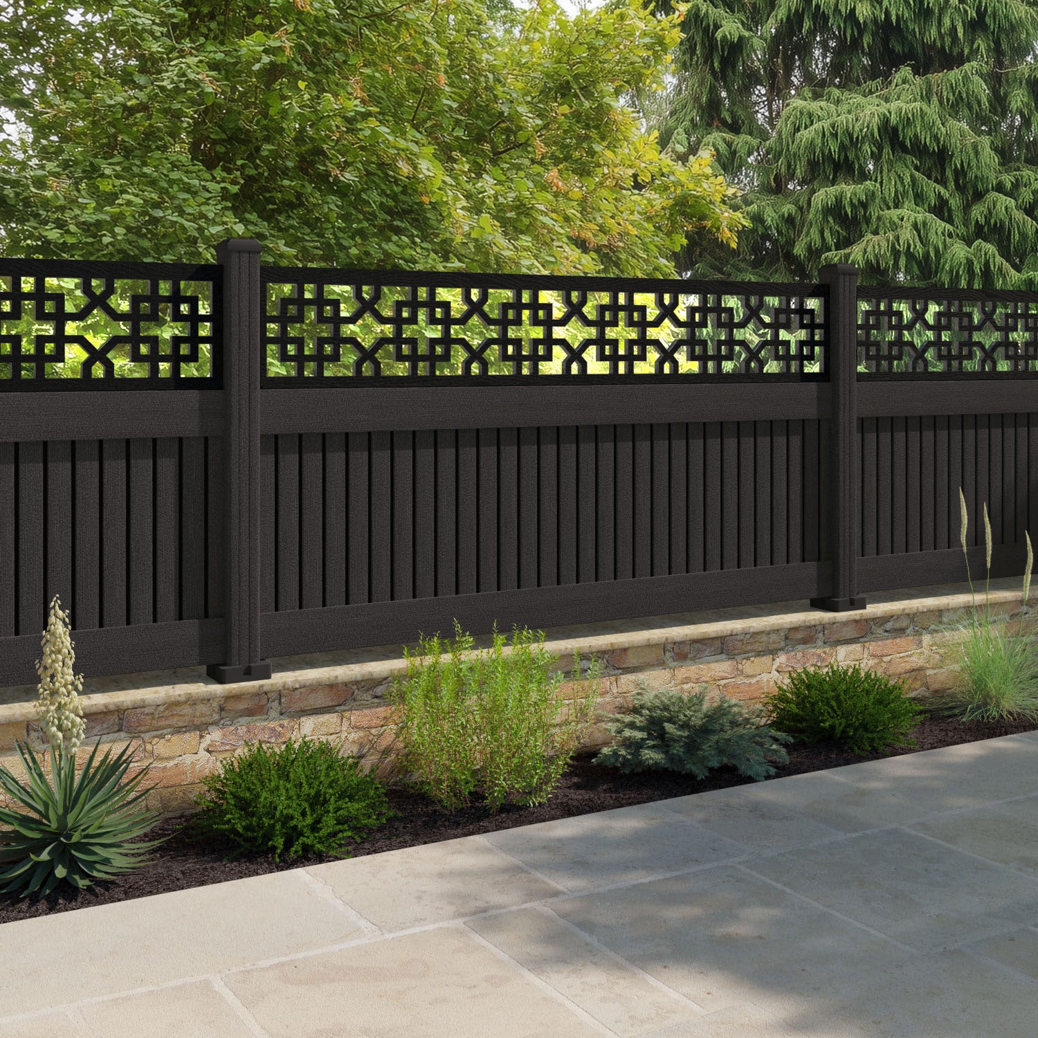 Virtis Zaria Fence Panel - Dark Oak - with our composite posts