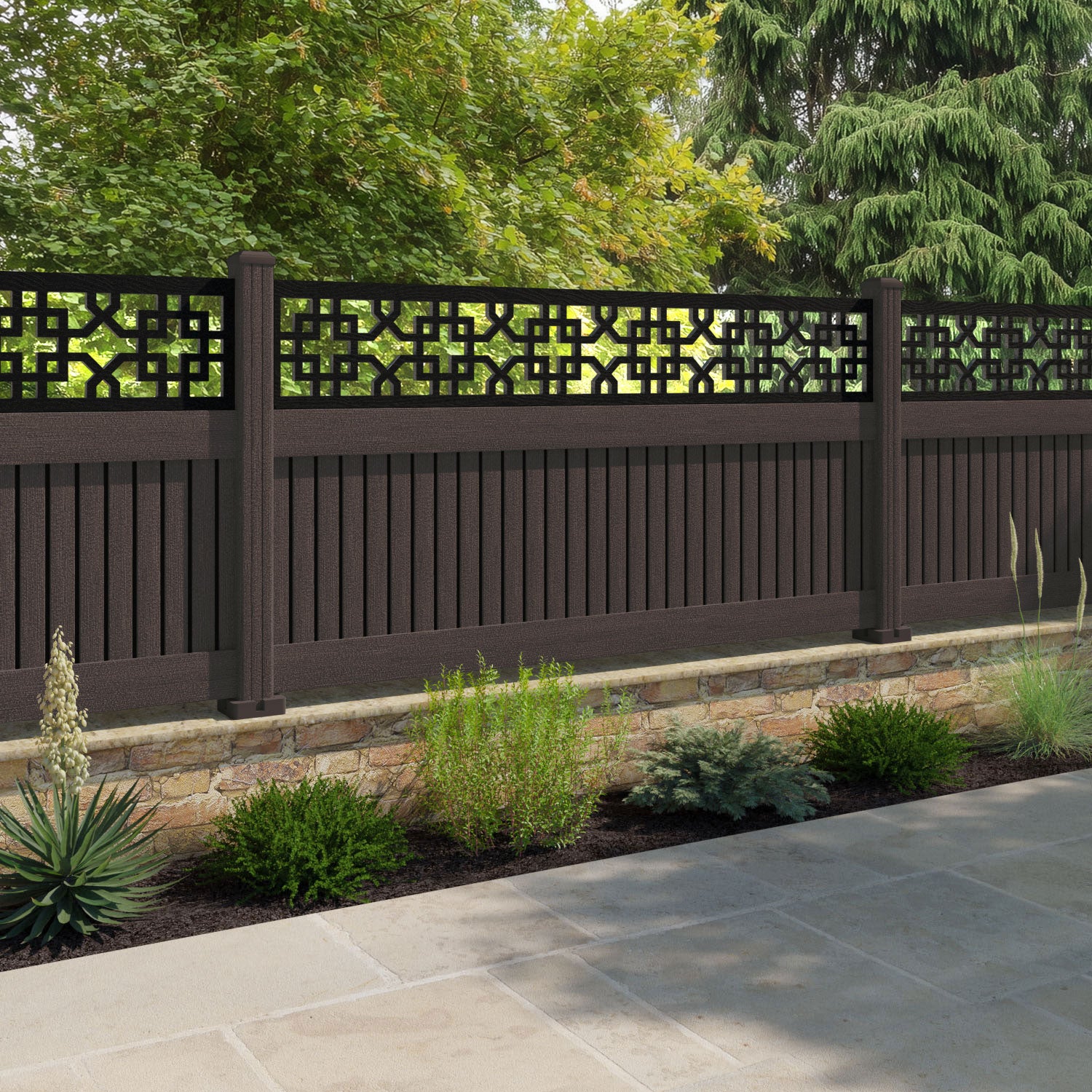 Virtis Zaria Fence Panel - Mid Brown - with our composite posts