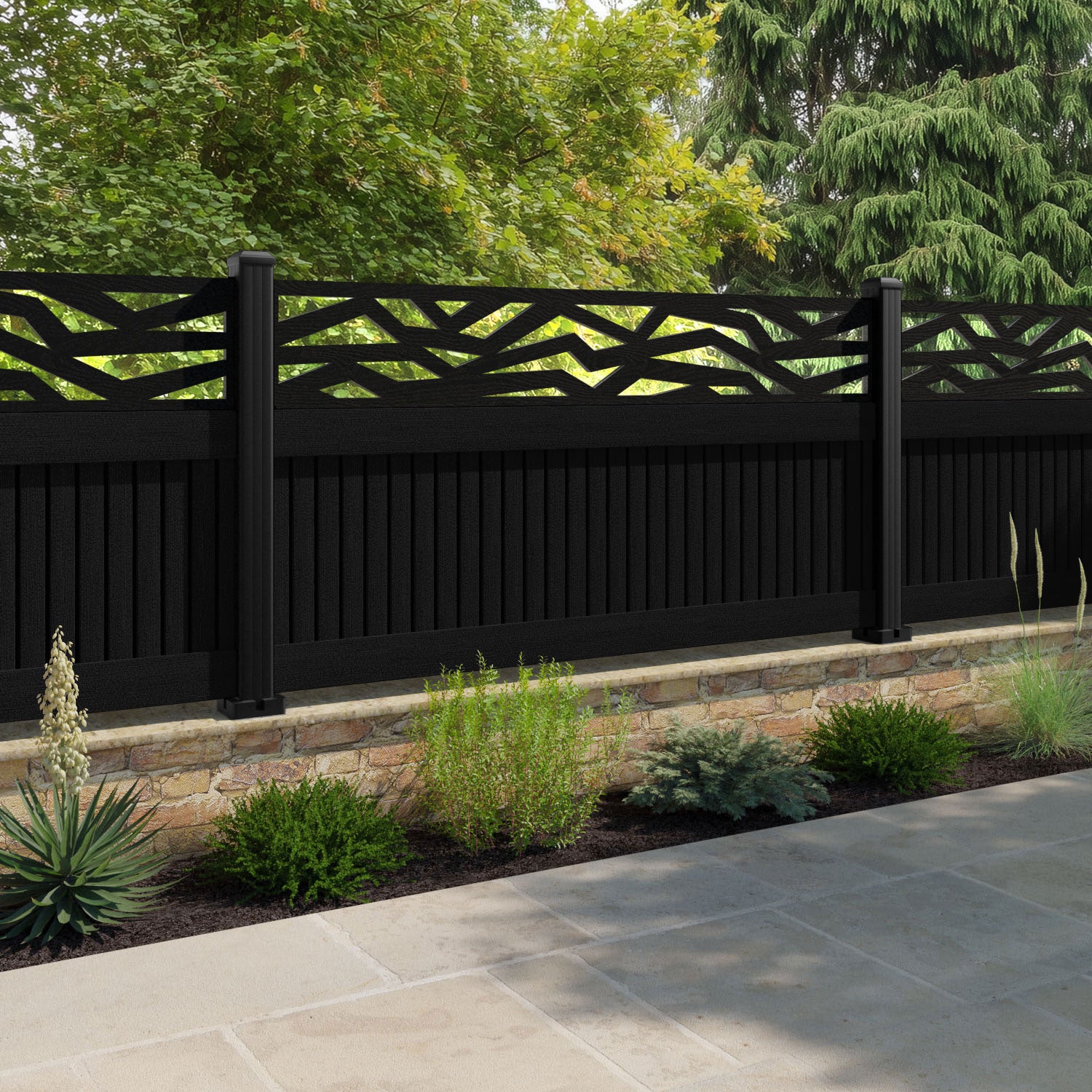 Virtis Zenith Fence Panel - Black - with our aluminium posts