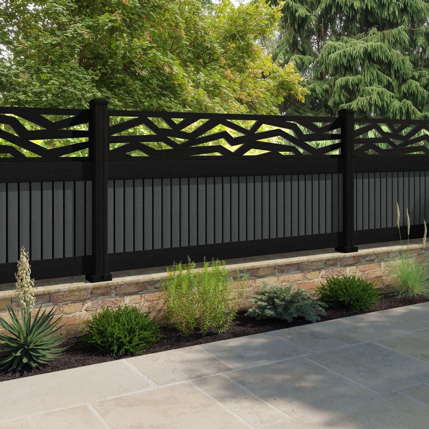 Virtis Zenith Fence Panel - Dark Grey - with our aluminium posts