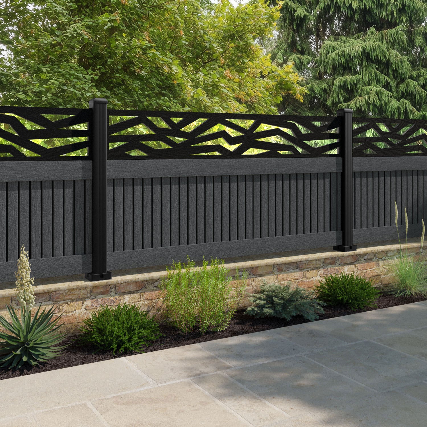 Virtis Zenith Fence Panel - Dark Grey - with our aluminium posts
