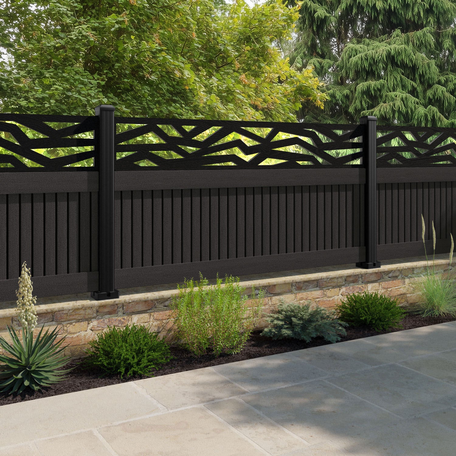 Virtis Zenith Fence Panel - Dark Oak - with our composite posts