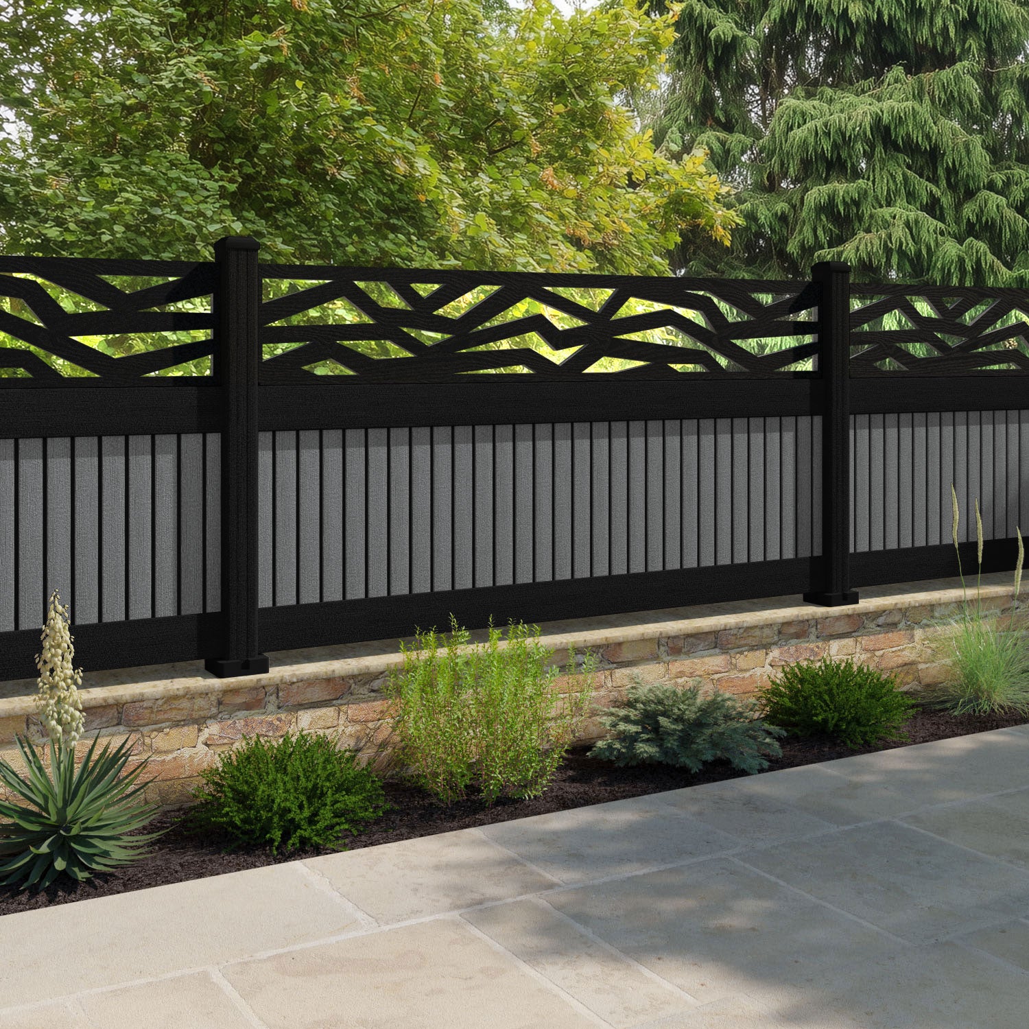 Virtis Zenith Fence Panel - Mid Grey - with our composite posts