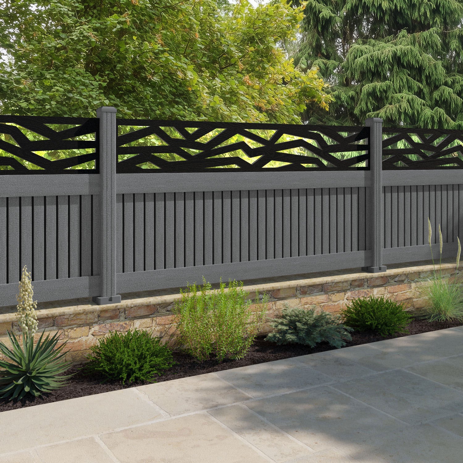 Virtis Zenith Fence Panel - Mid Grey - with our composite posts
