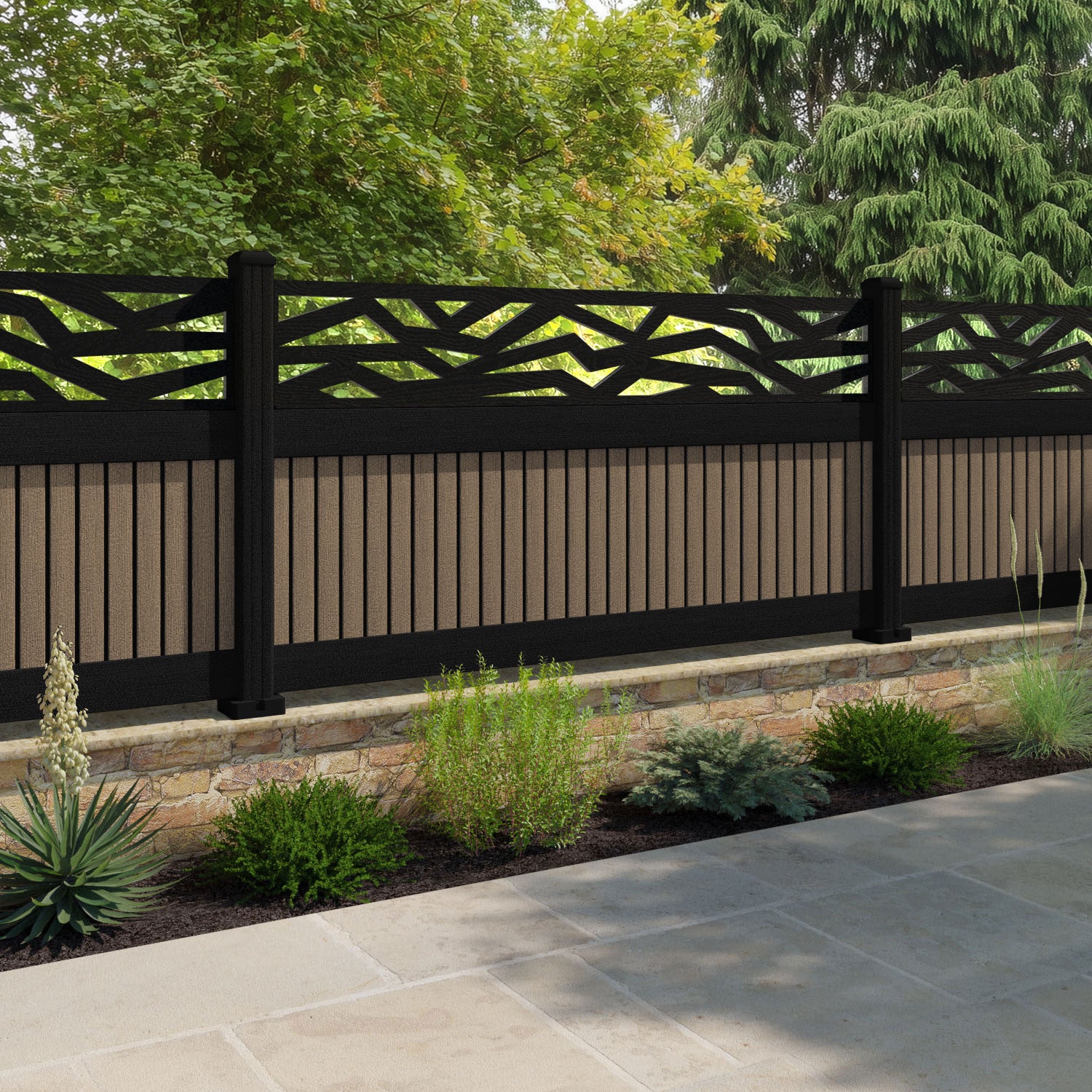 Virtis Zenith Fence Panel - Teak - with our composite posts