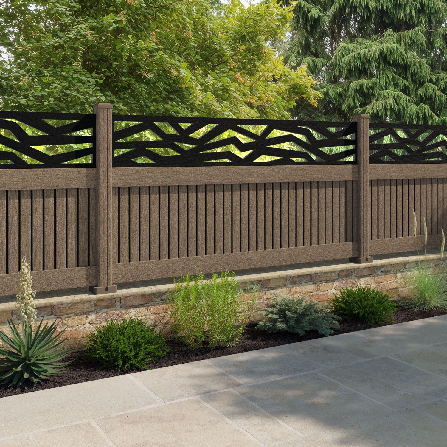 Virtis Zenith Fence Panel - Teak - with our composite posts