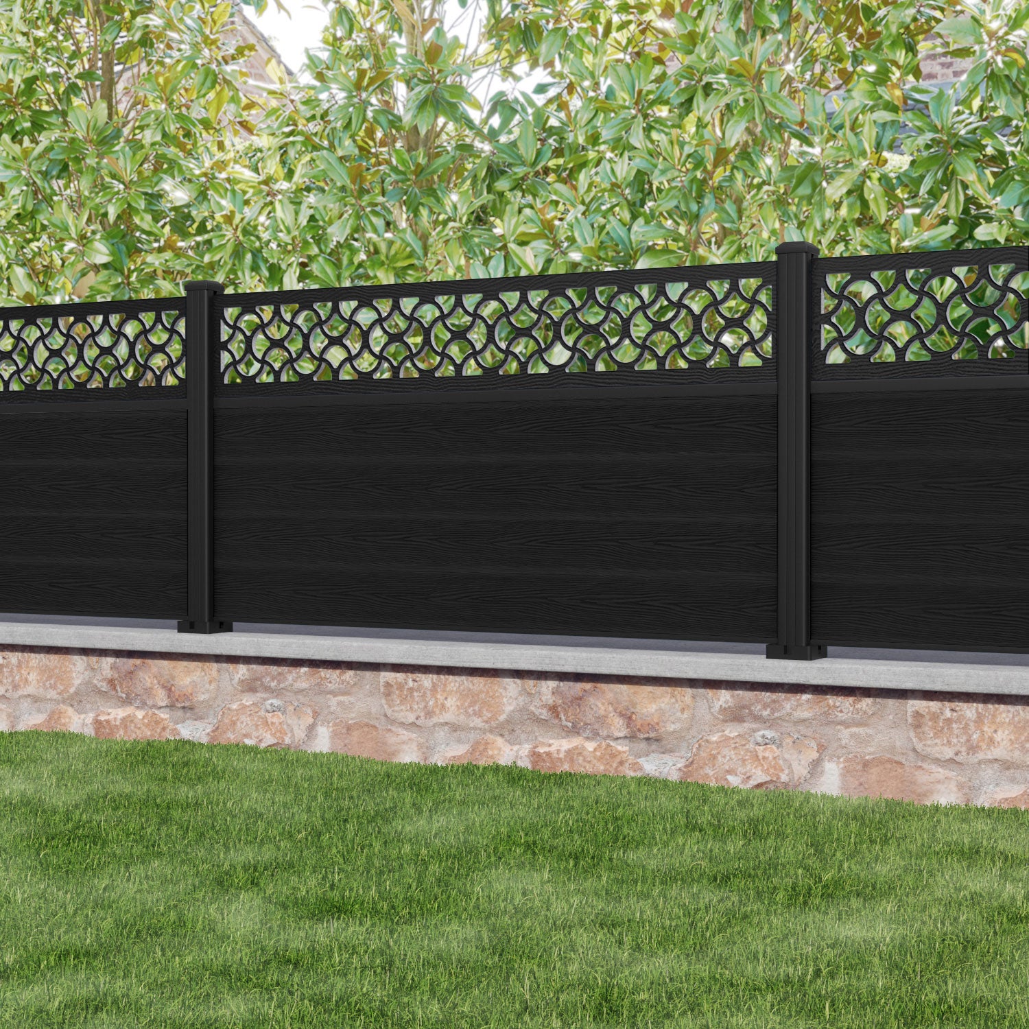 Classic Vida Fence Panel - Black - with our aluminium posts