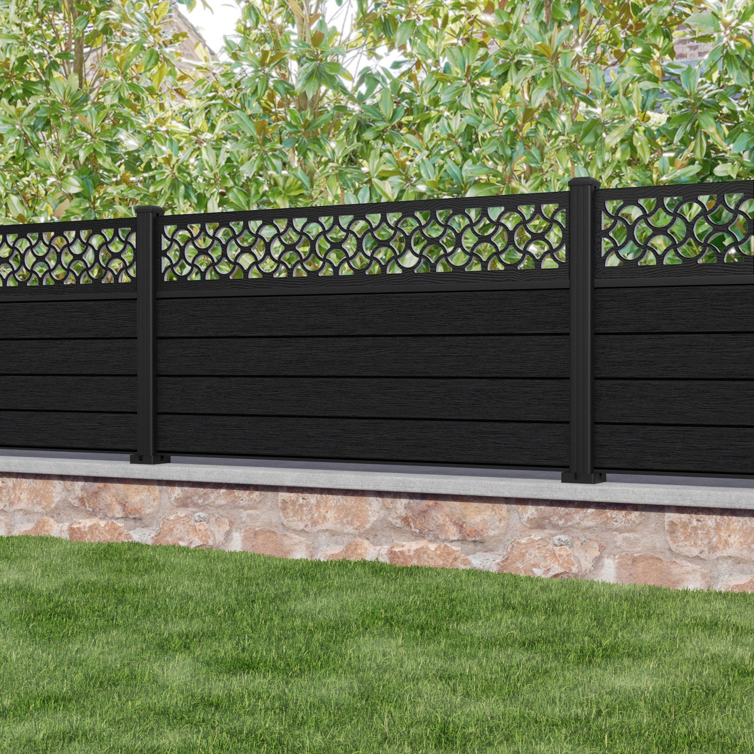 Fusion Vida Fence Panel - Black - with our aluminium posts