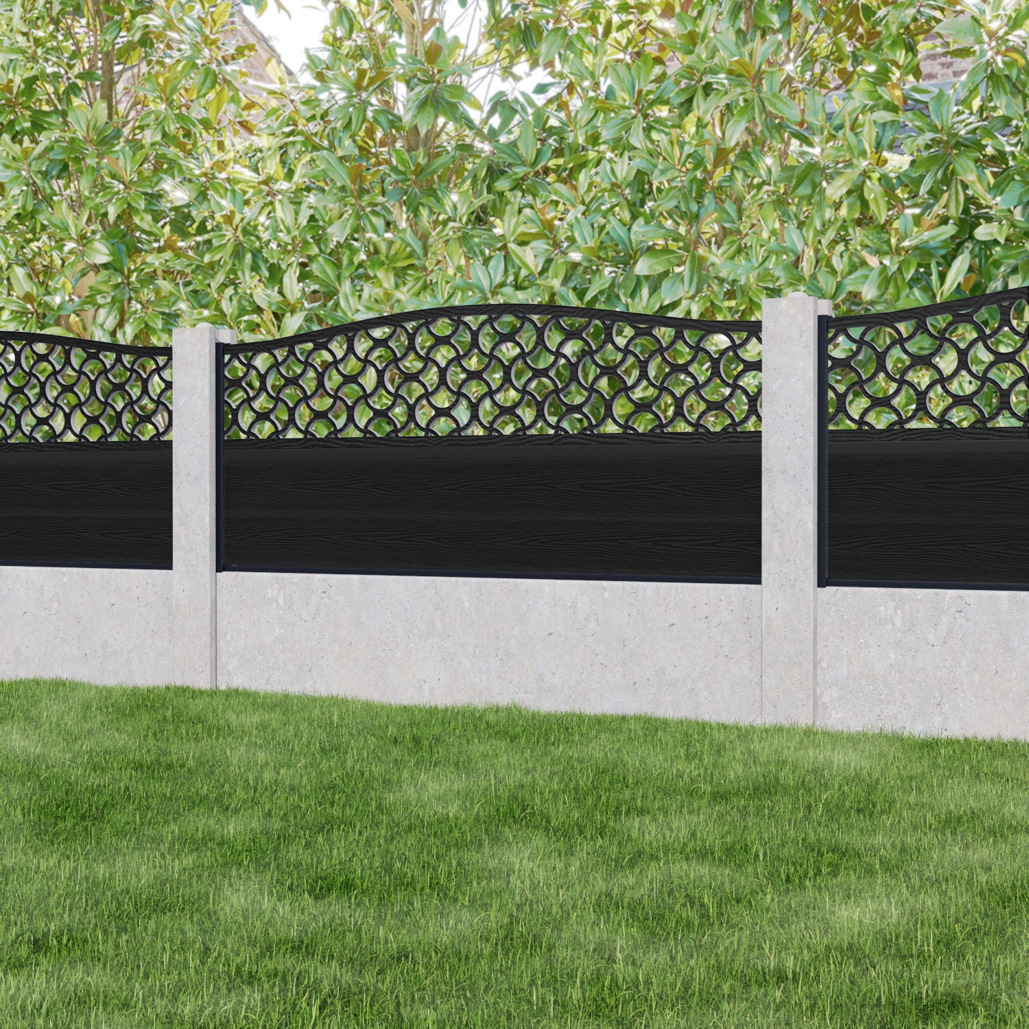Classic Vida Curved Top Fence Panel - Black - for existing concrete posts