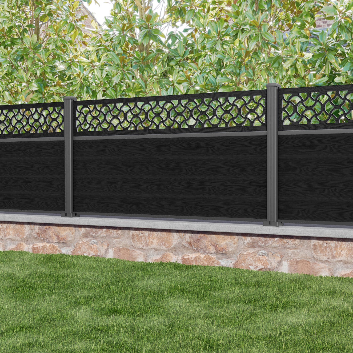 Classic Vida Fence Panel - Black - with our aluminium posts