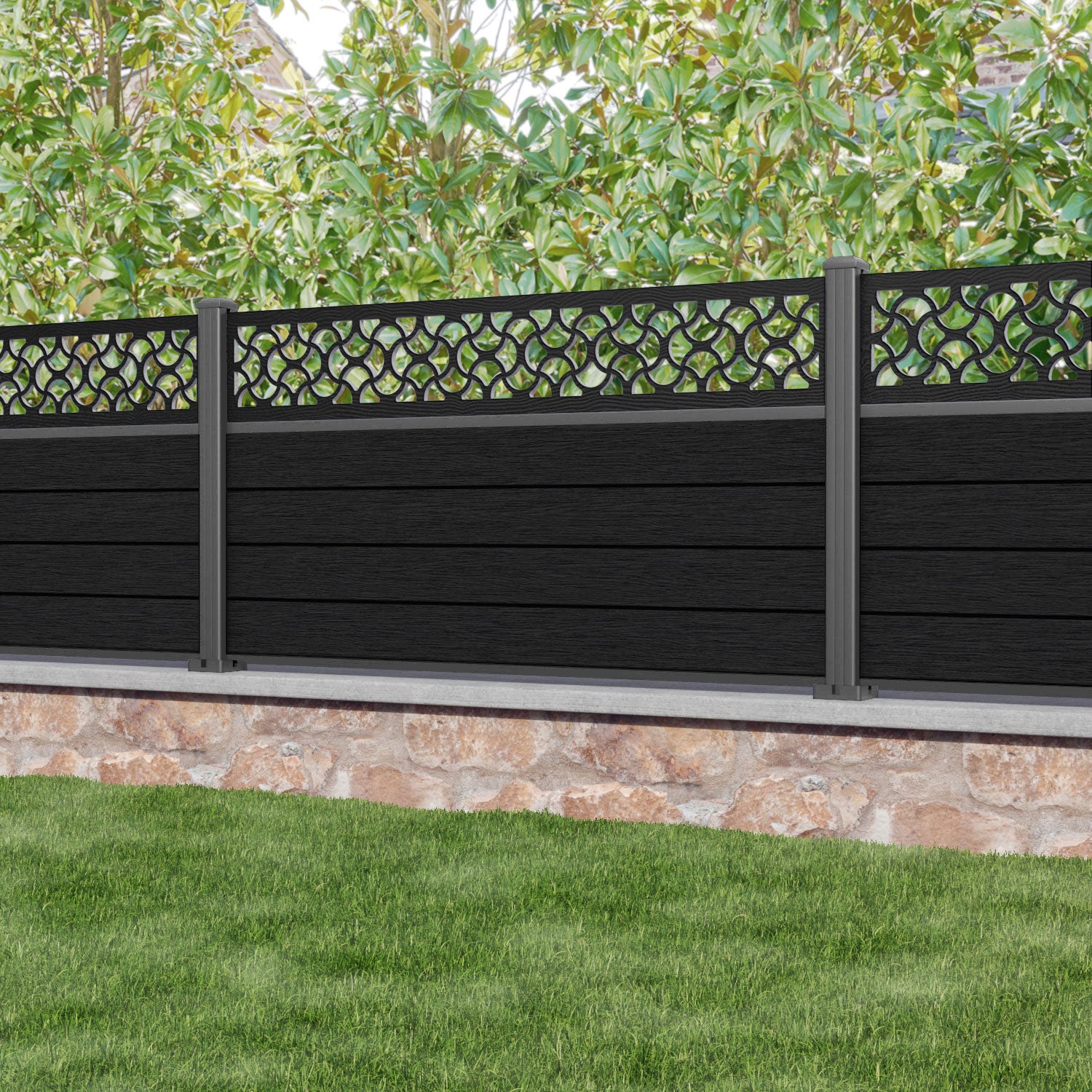 Fusion Vida Fence Panel - Black - with our aluminium posts