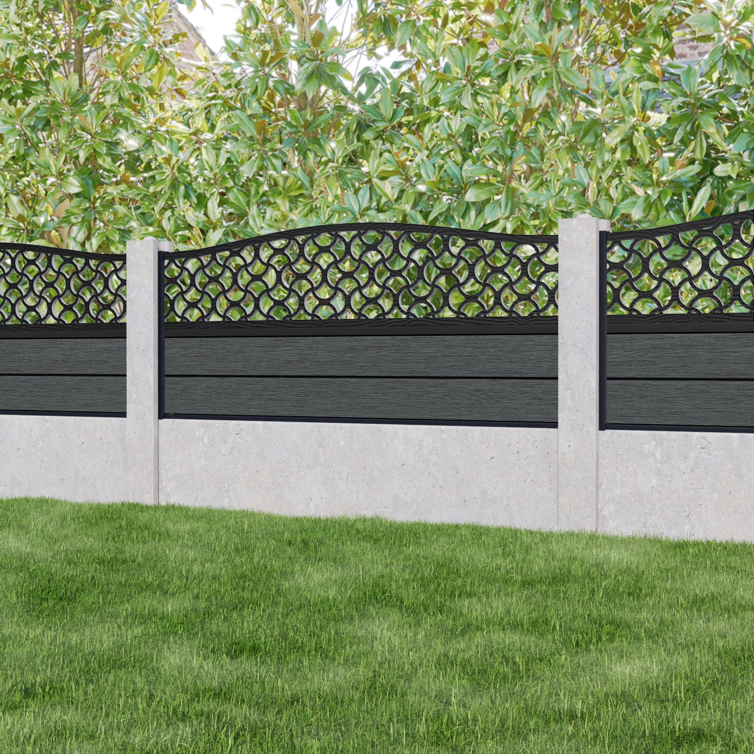 Fusion Vida Curved Top Fence Panel - Dark Grey - for existing concrete posts