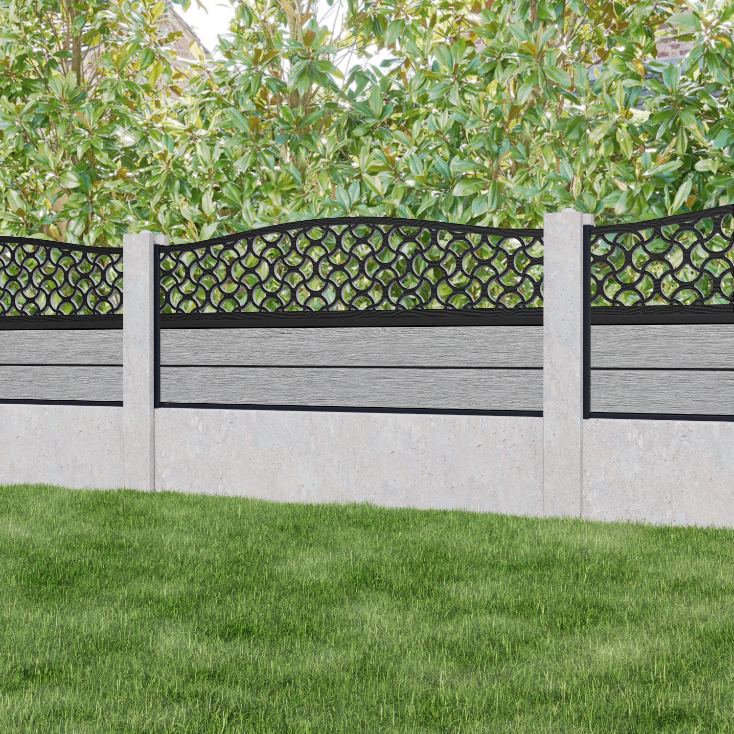 Fusion Vida Curved Top Fence Panel - Light Grey - for existing concrete posts
