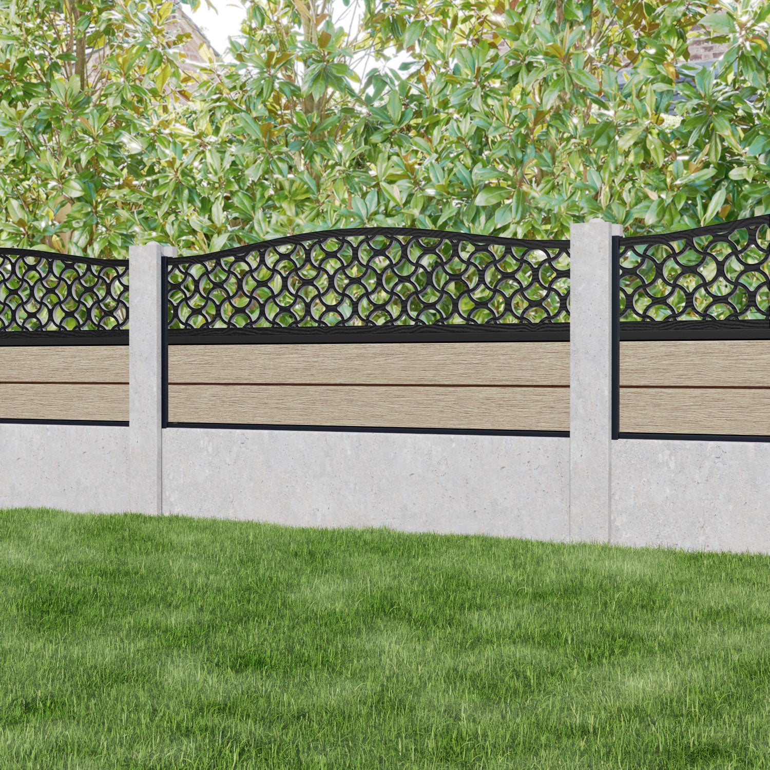 Fusion Vida Curved Top Fence Panel - Light Oak - for existing concrete posts