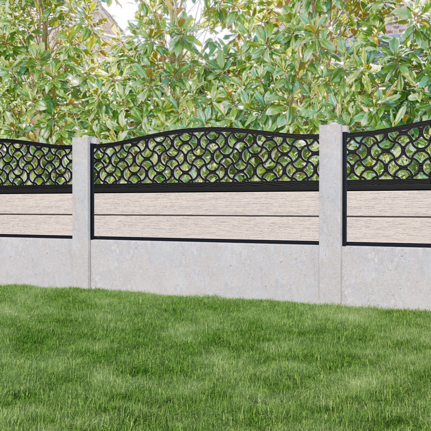 Fusion Vida Curved Top Fence Panel - Mid Stone - for existing concrete posts