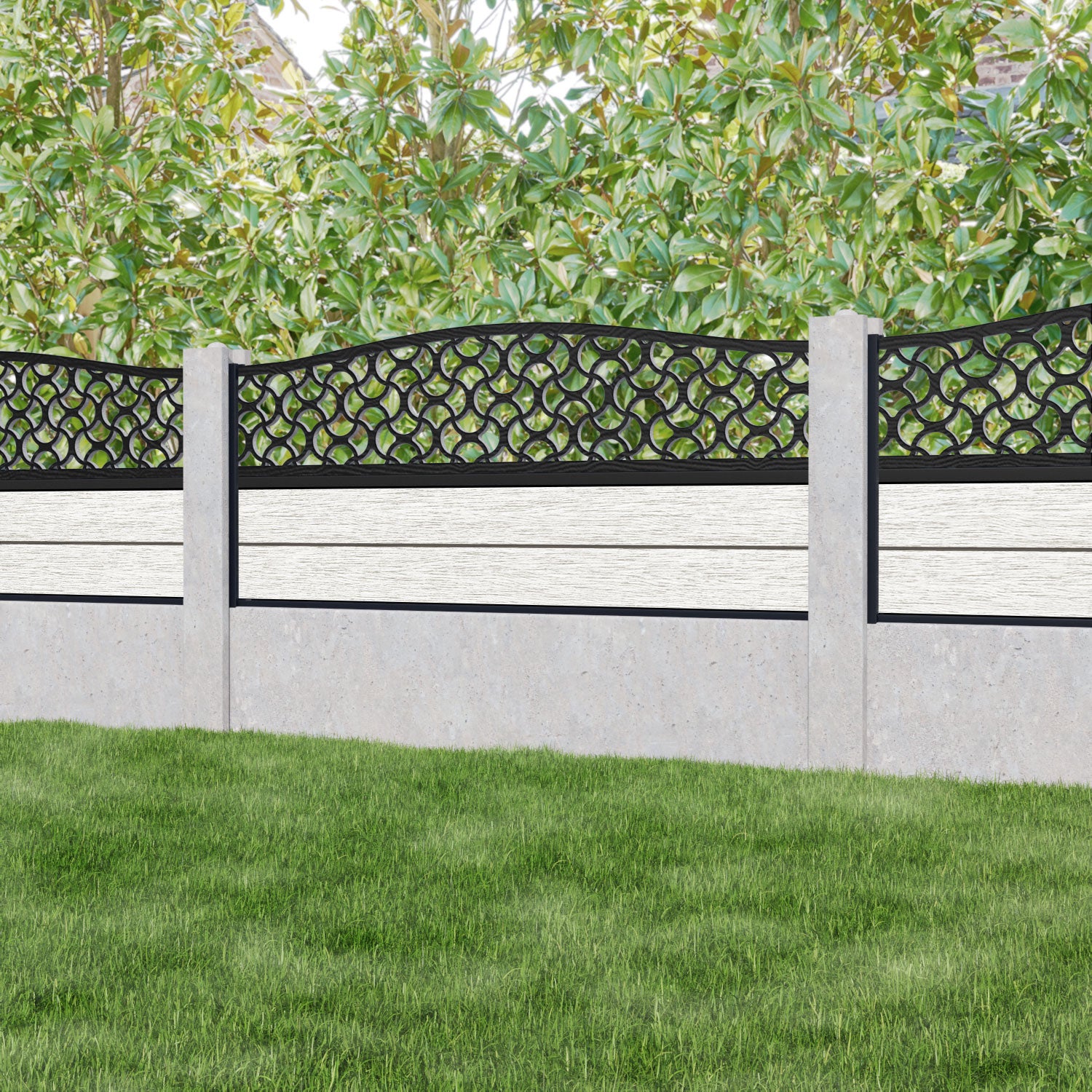 Fusion Vida Curved Top Fence Panel - Light Stone - for existing concrete posts
