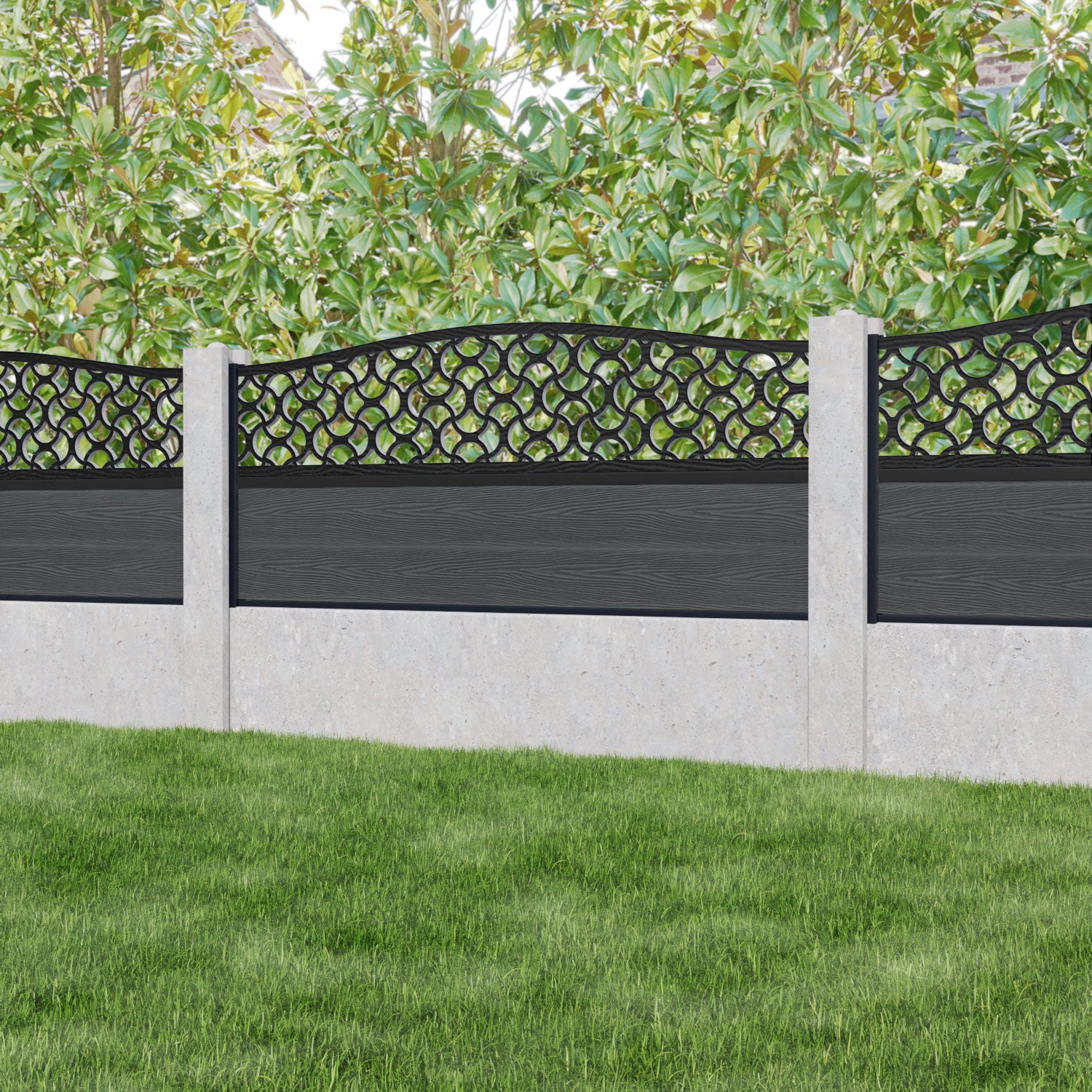 Classic Vida Curved Top Fence Panel - Dark Grey - for existing concrete posts
