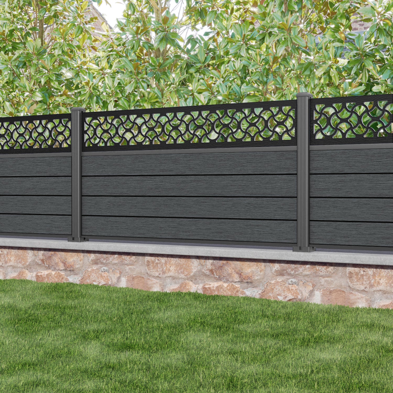 Fusion Vida Fence Panel - Dark Grey - with our aluminium posts