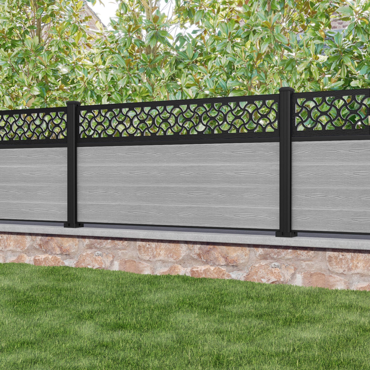 Classic Vida Fence Panel - Light Grey - with our aluminium posts