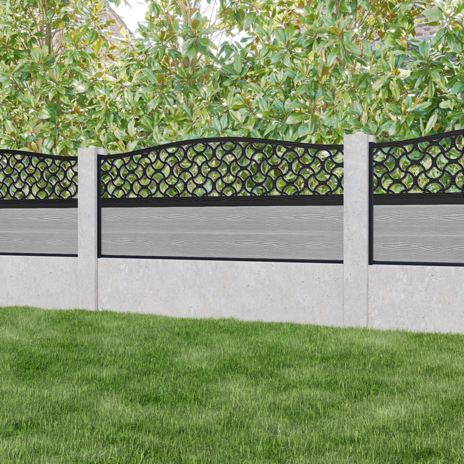 Classic Vida Curved Top Fence Panel - Light Grey - for existing concrete posts