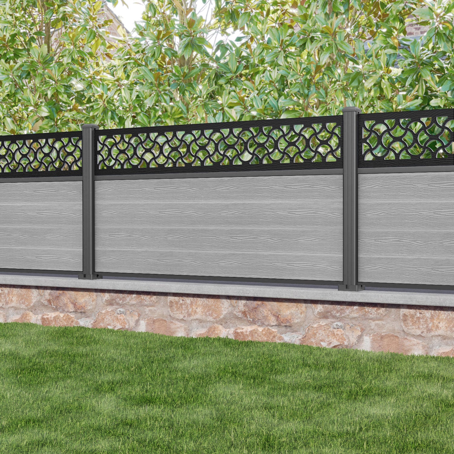 Classic Vida Fence Panel - Light Grey - with our aluminium posts