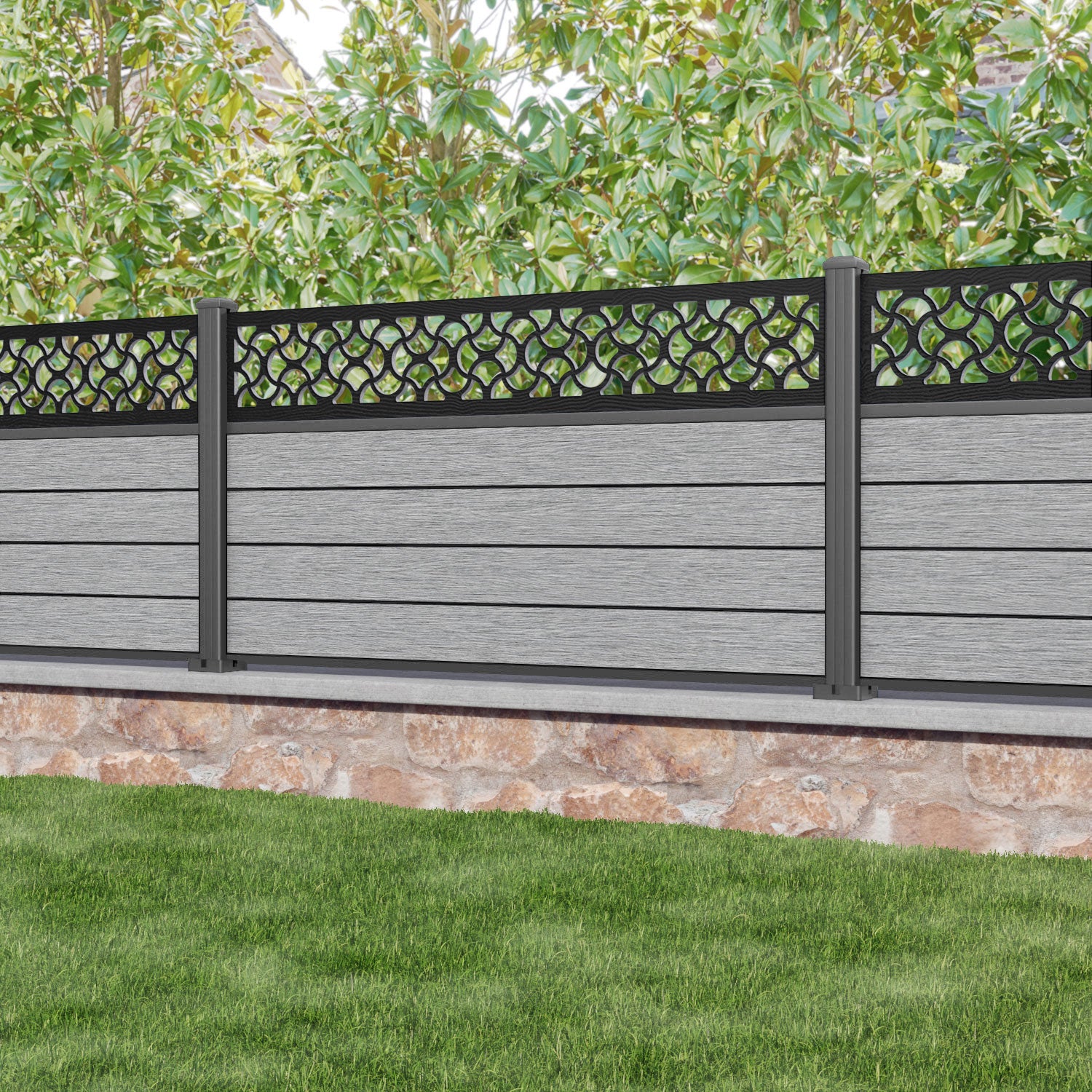 Fusion Vida Fence Panel - Light Grey - with our aluminium posts