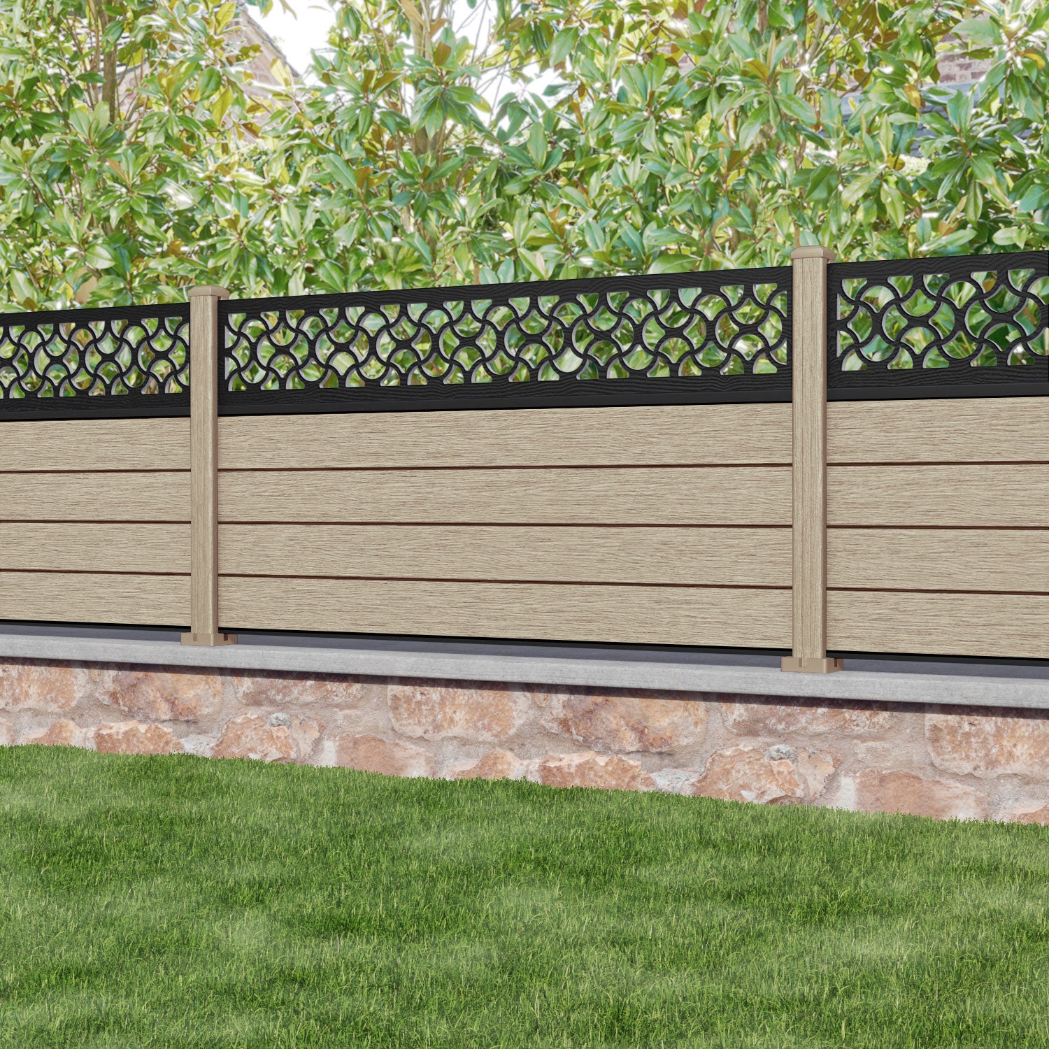 Fusion Vida Fence Panel - Light Oak - with our composite posts