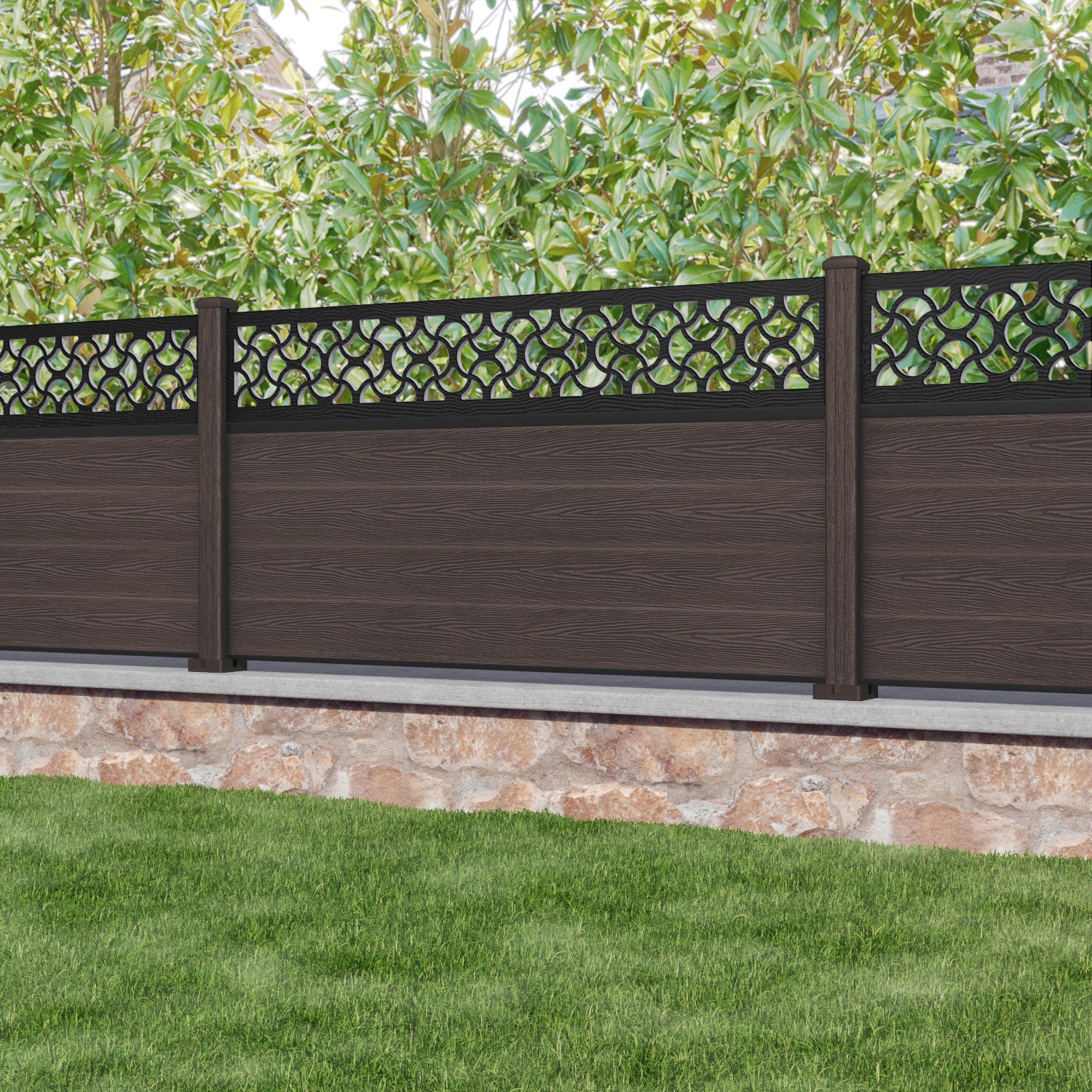 Classic Vida Fence Panel - Mid Brown - with our composite posts
