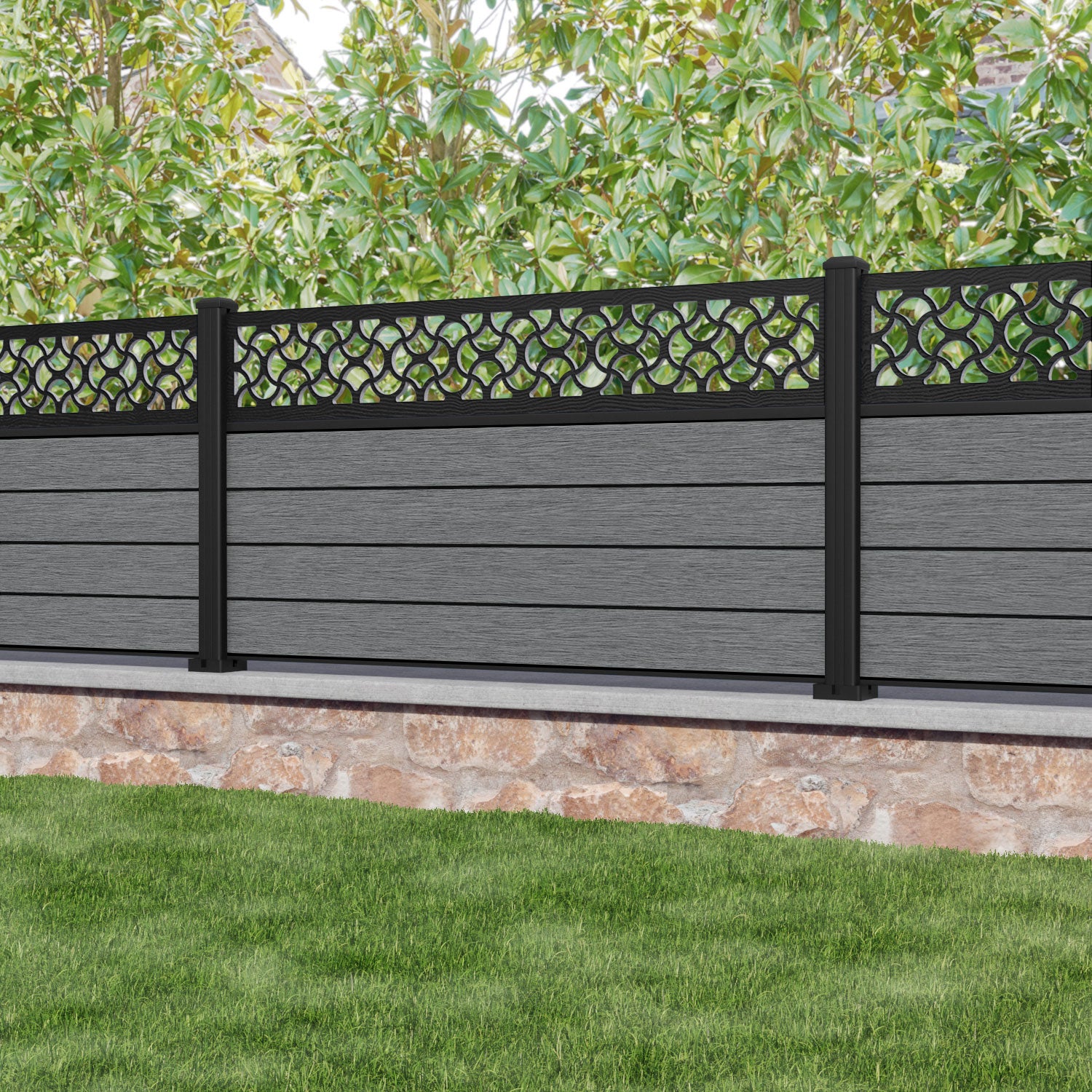 Fusion Vida Fence Panel - Mid Grey - with our aluminium posts