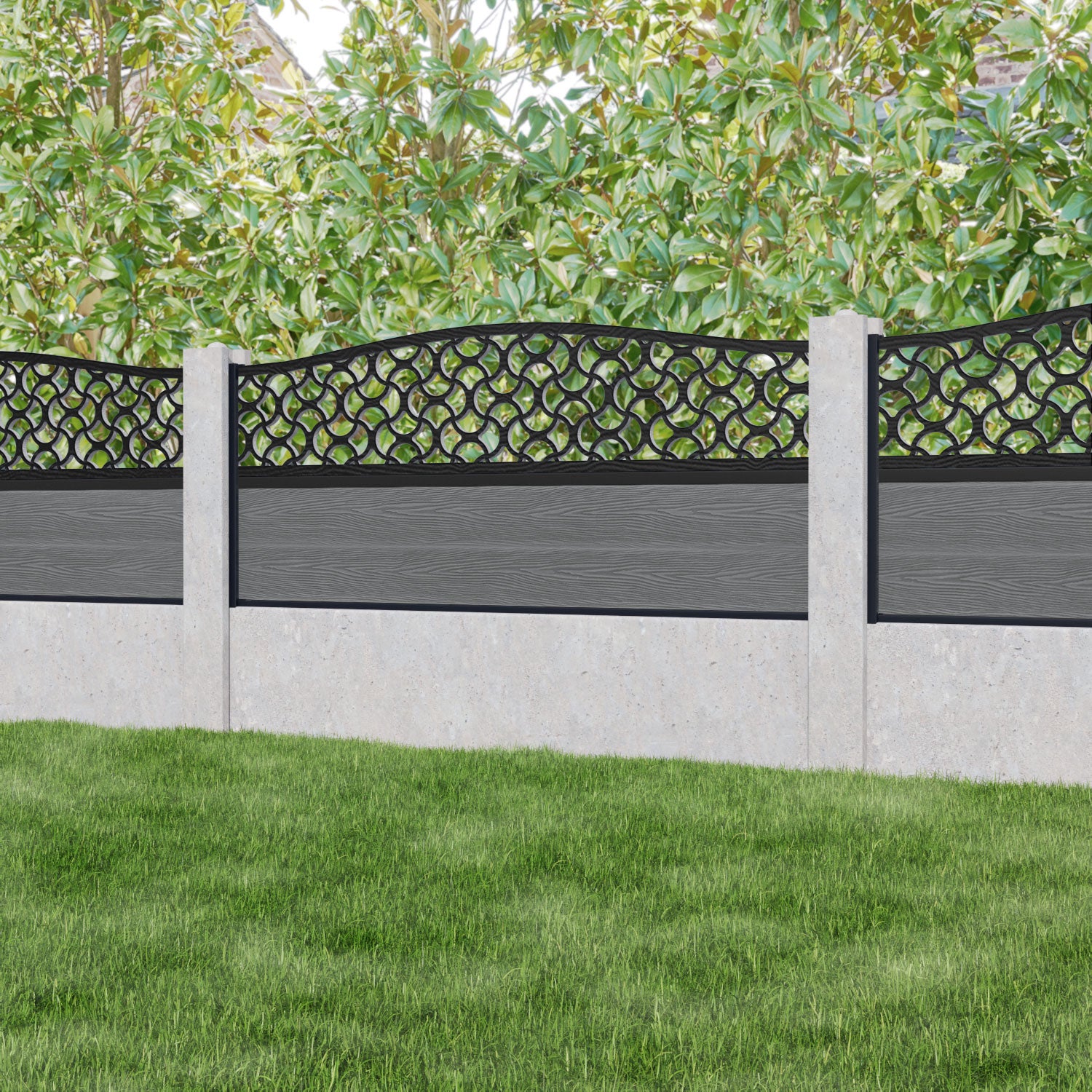 Classic Vida Curved Top Fence Panel - Mid Grey - for existing concrete posts