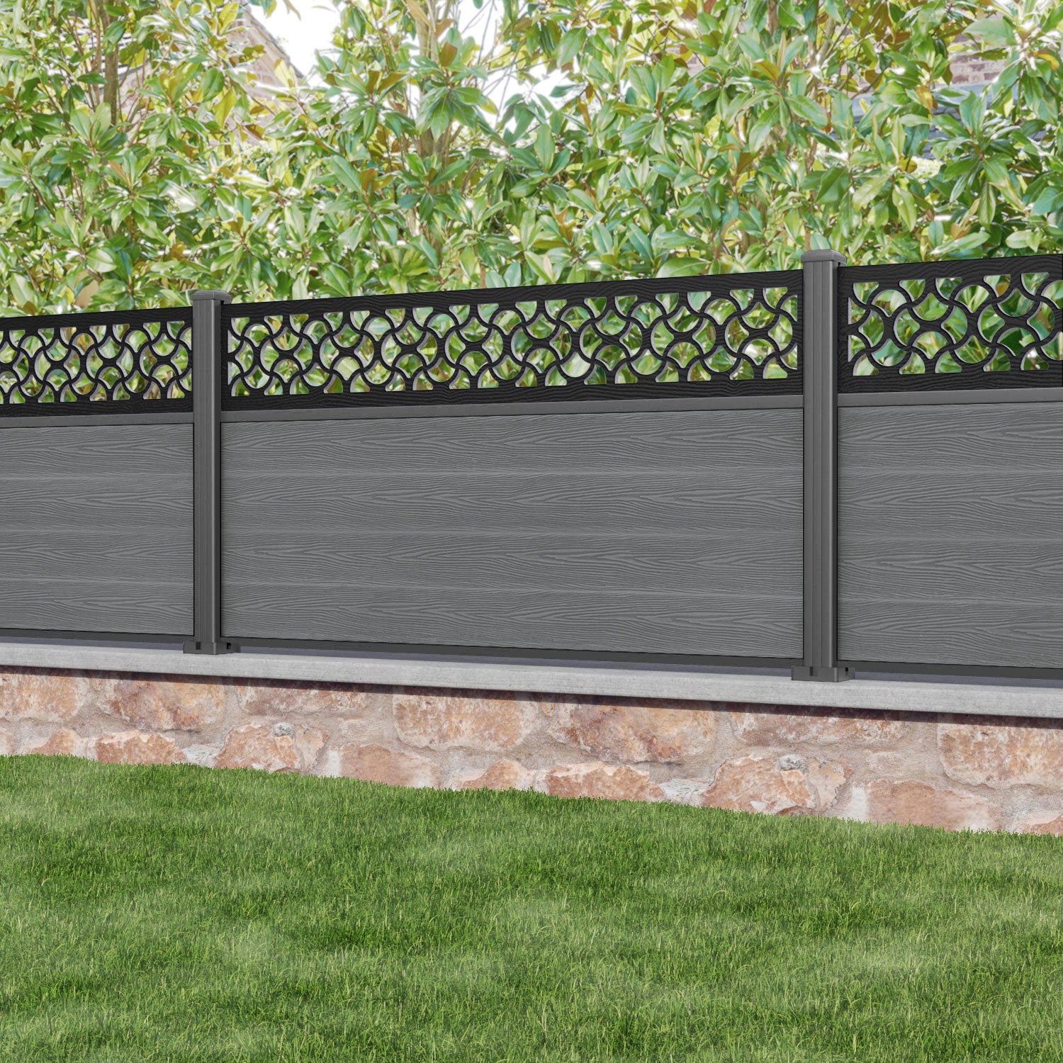 Classic Vida Fence Panel - Mid Grey - with our aluminium posts