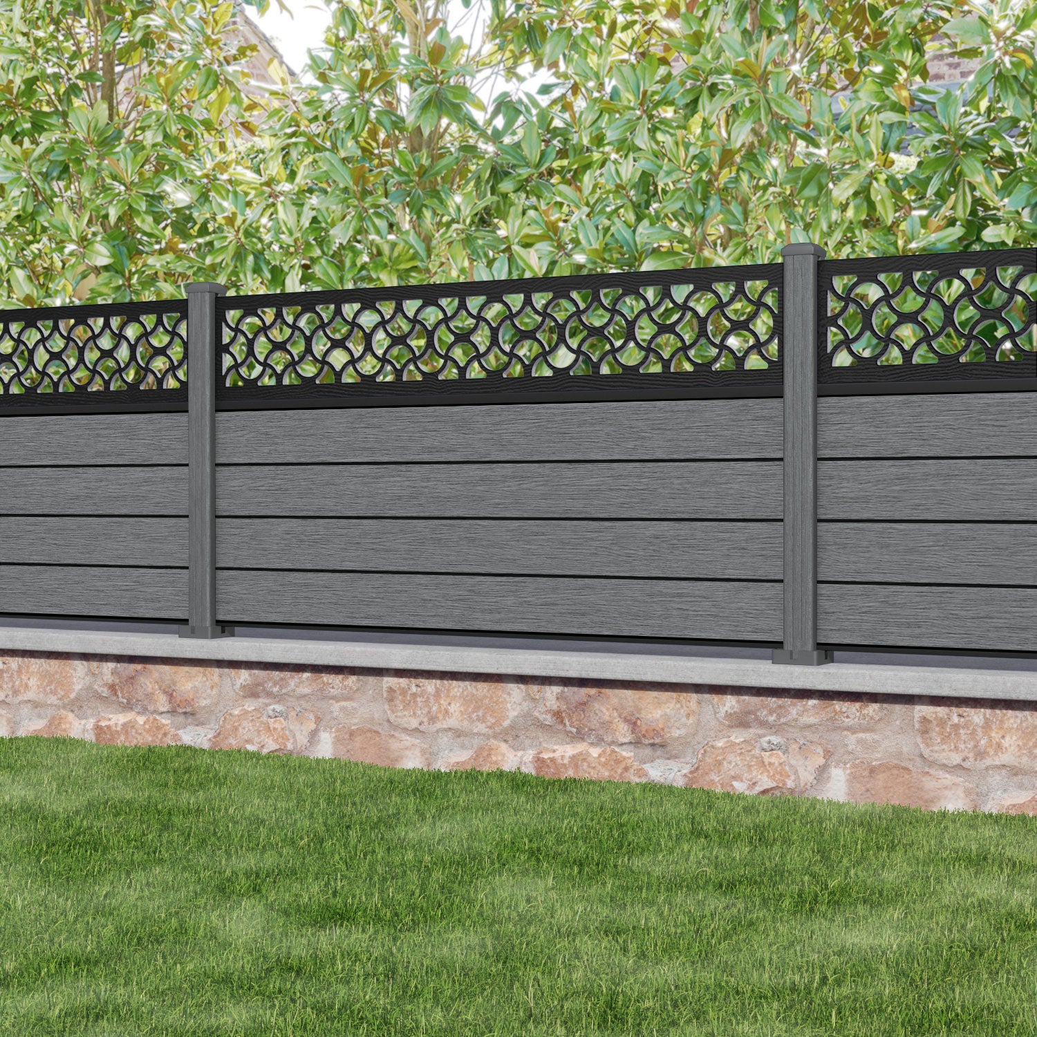 Fusion Vida Fence Panel - Mid Grey - with our composite posts