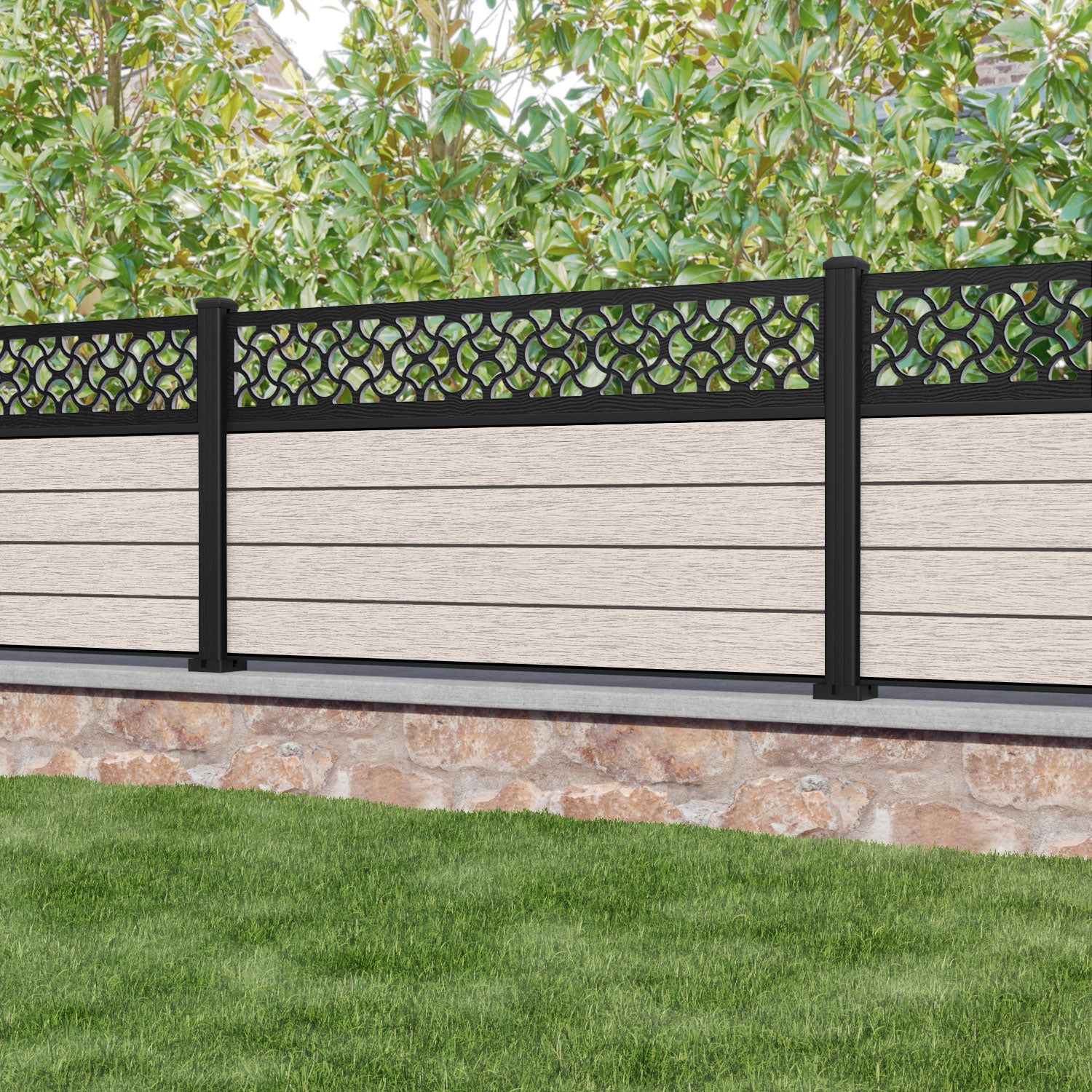 Fusion Vida Fence Panel - Mid Stone - with our aluminium posts