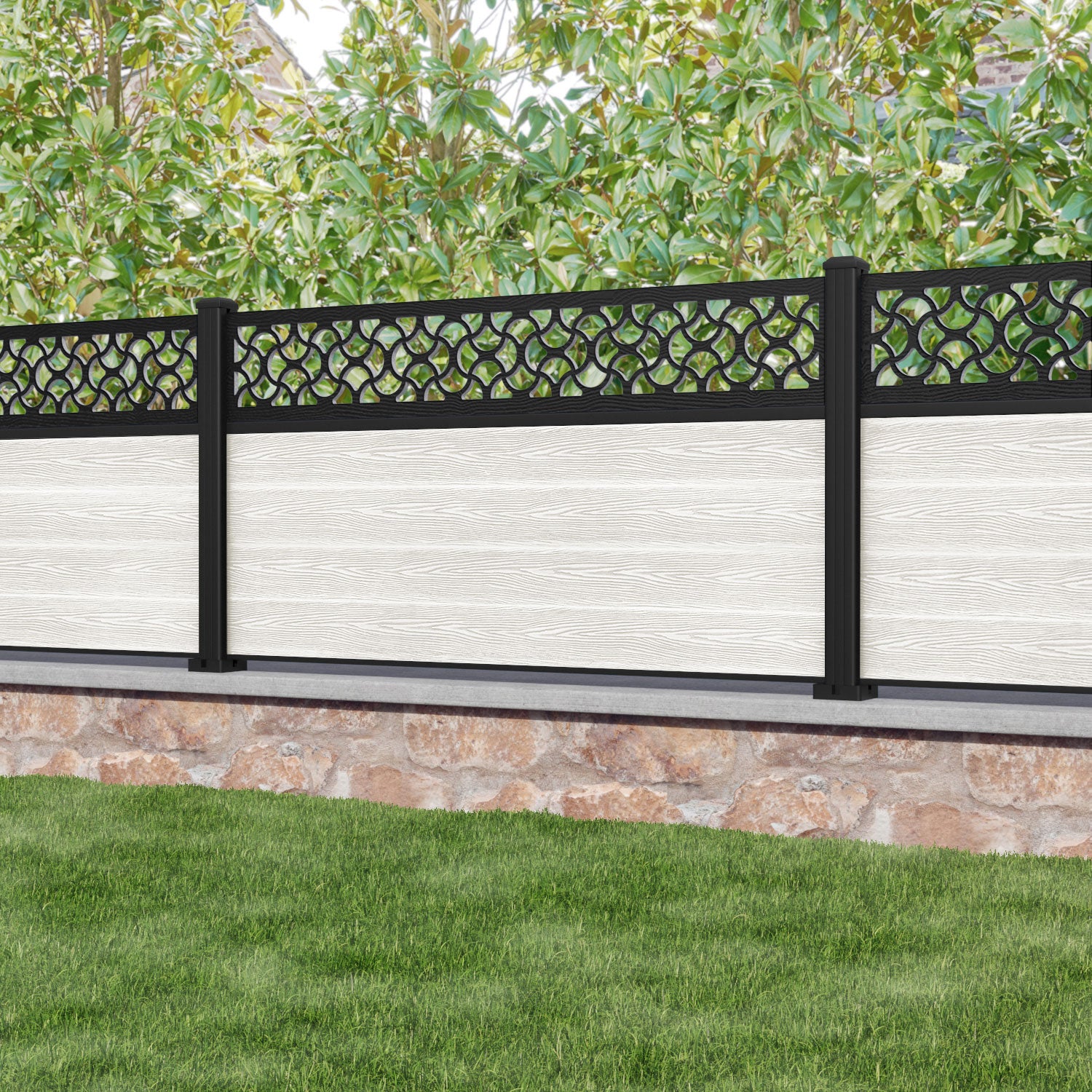 Classic Vida Fence Panel - Light Stone - with our aluminium posts