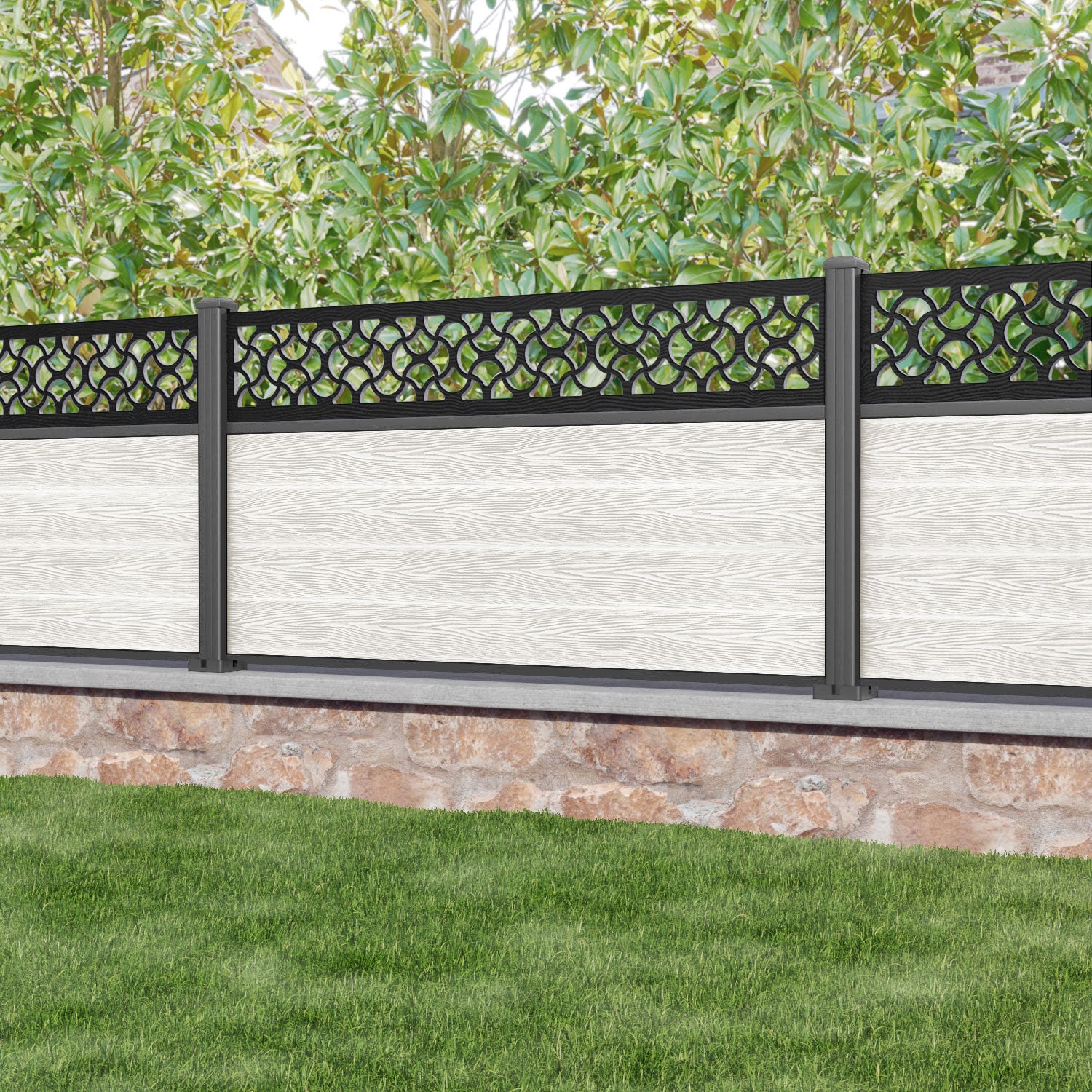 Classic Vida Fence Panel - Light Stone - with our aluminium posts