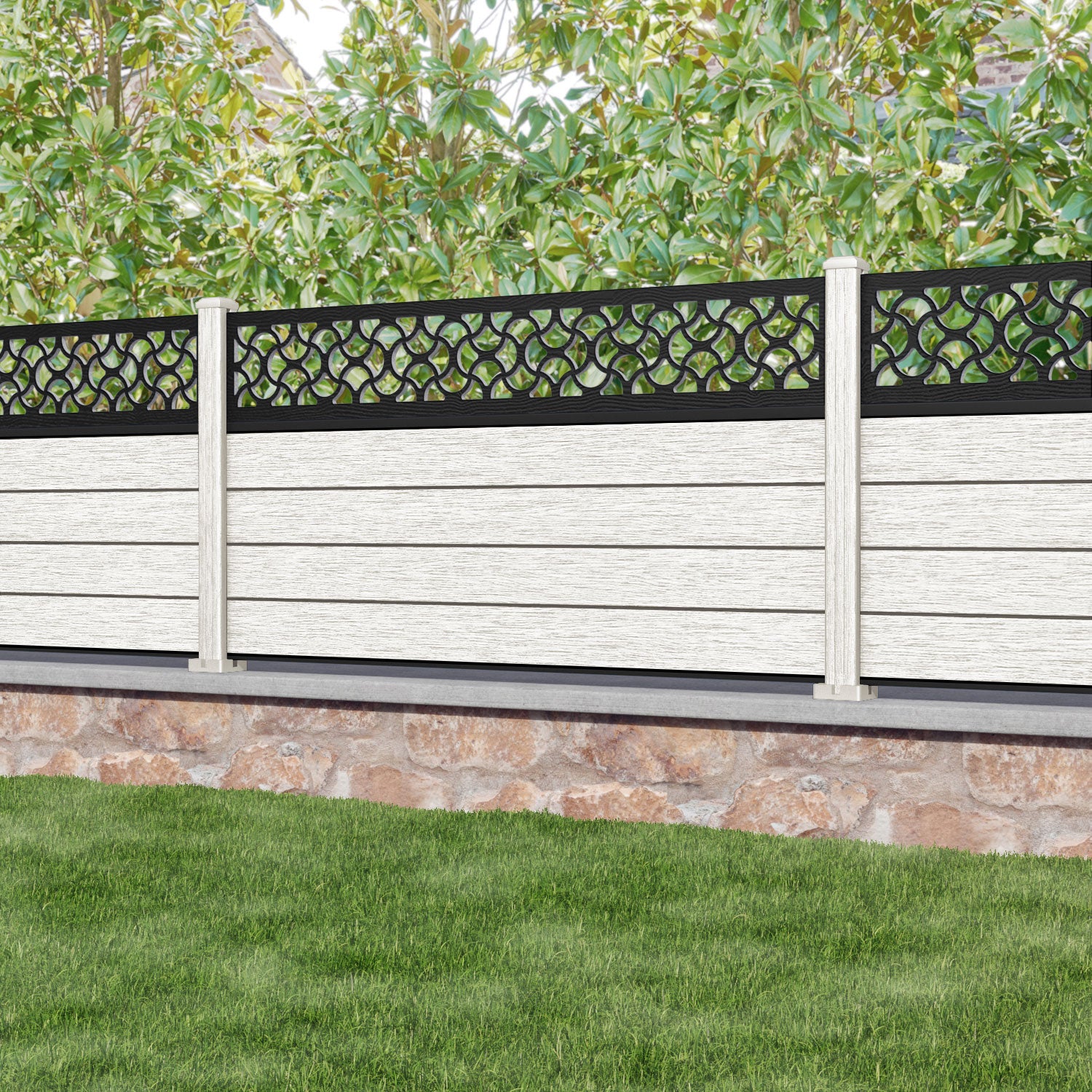 Fusion Vida Fence Panel - Light Stone - with our composite posts