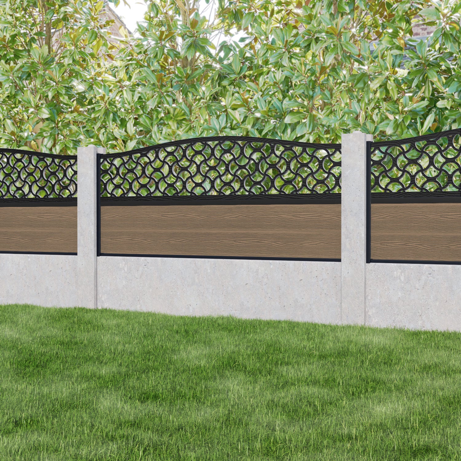 Classic Vida Curved Top Fence Panel - Teak - for existing concrete posts