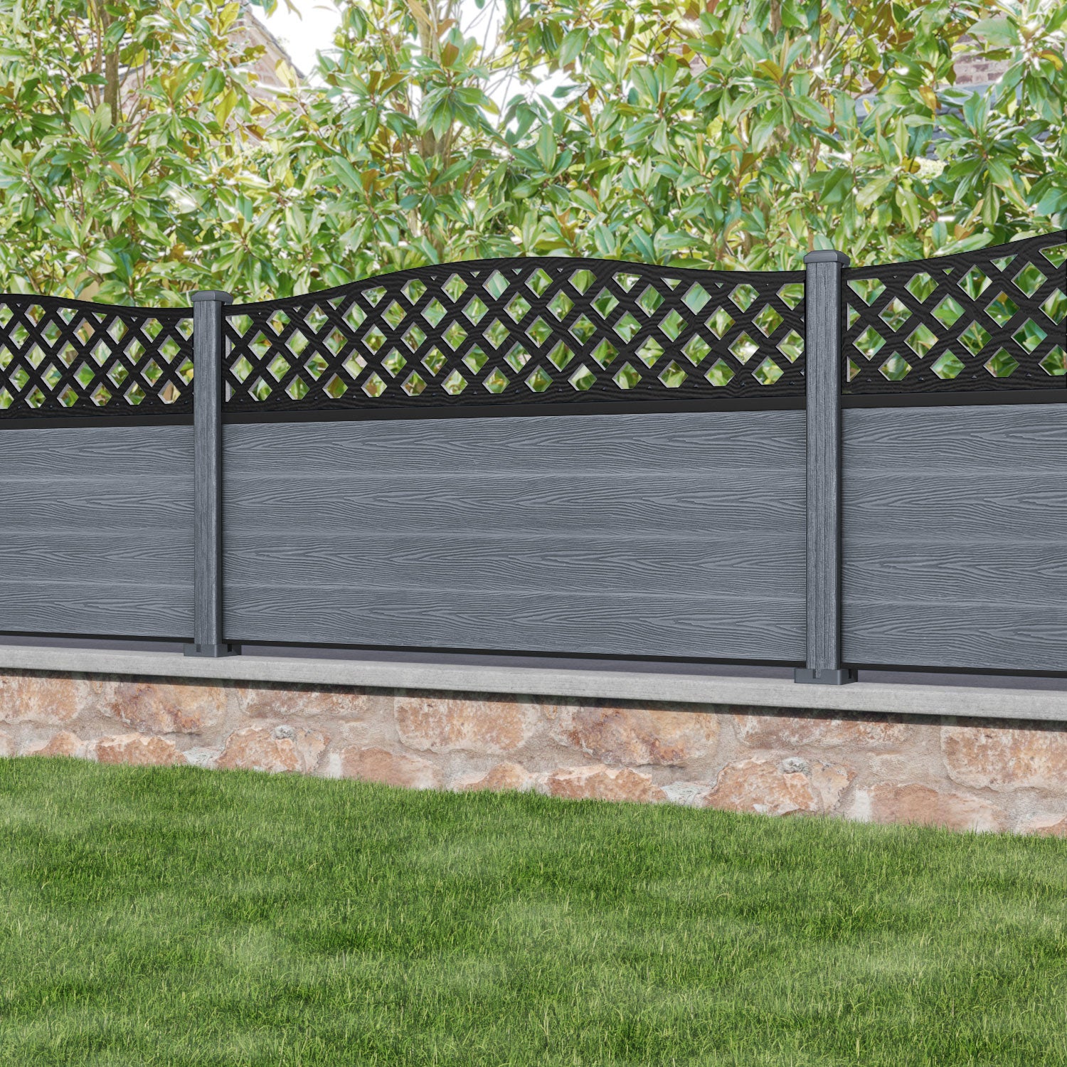 Classic High Wave Curved Top Fence Panel - Anthracite - with our composite posts