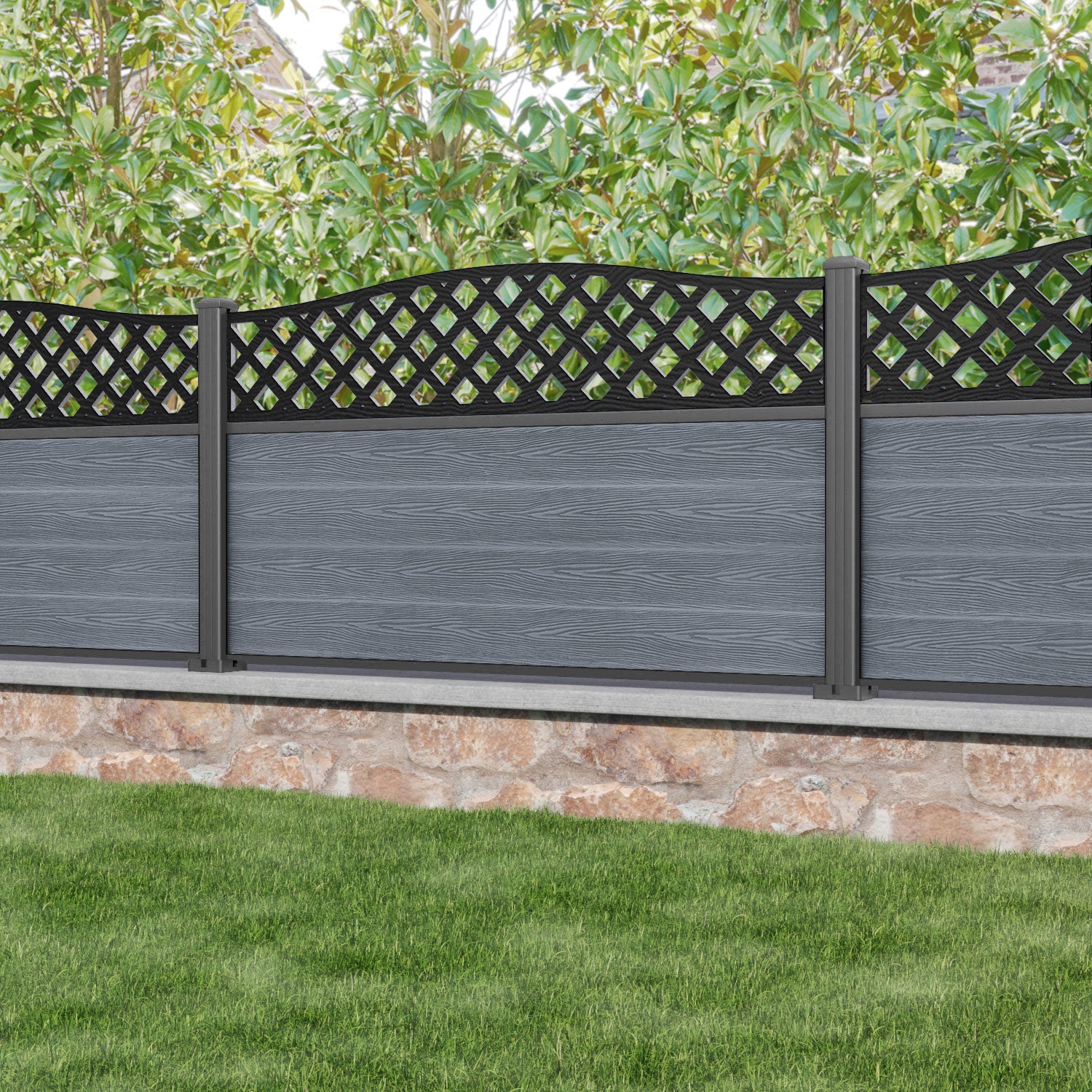 Classic High Wave Curved Top Fence Panel - Anthracite - with our aluminium posts