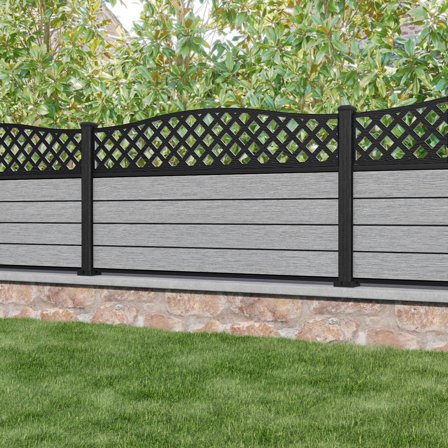 Fusion High Wave Fence Panel - Light Grey - with our composite posts