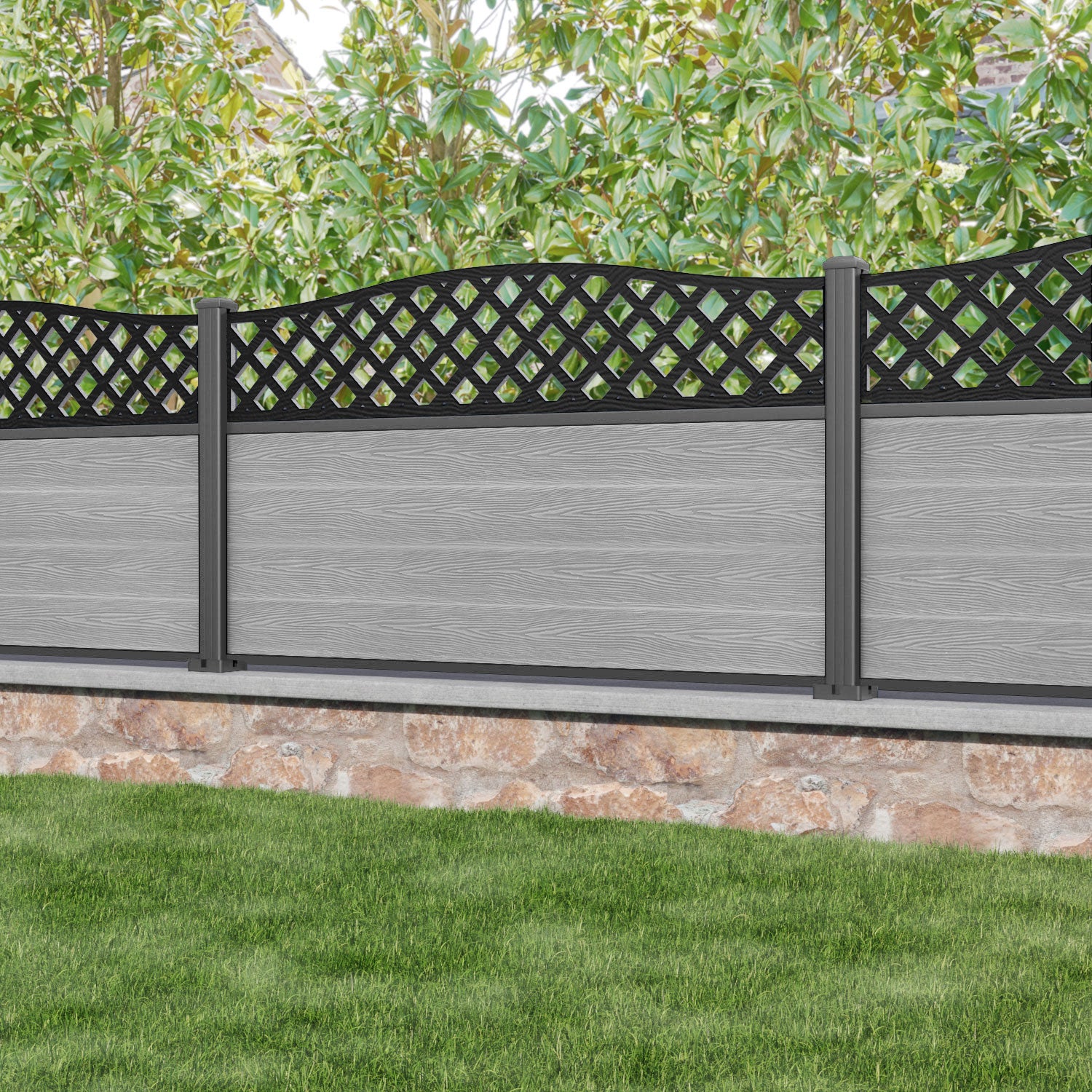Classic High Wave Fence Panel - Light Grey - with our aluminium posts